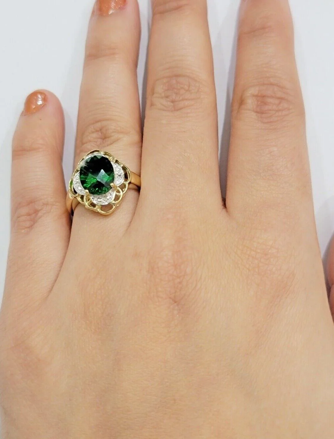 10k Yellow Gold Ladies Green Ring Women's Casual Band SALE Real 10kt Brand New - Image 8