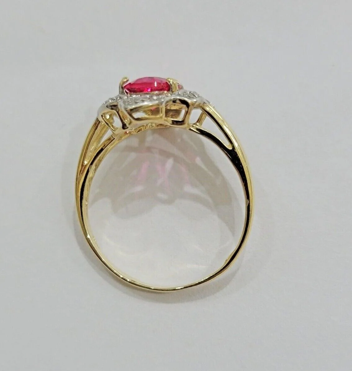 10k Yellow Gold Ladies Ruby Red Ring Women's Casual Band Real 10kt Flower Design Ring Sizes 6,7,8,9,10,11 & 12 - Image 8