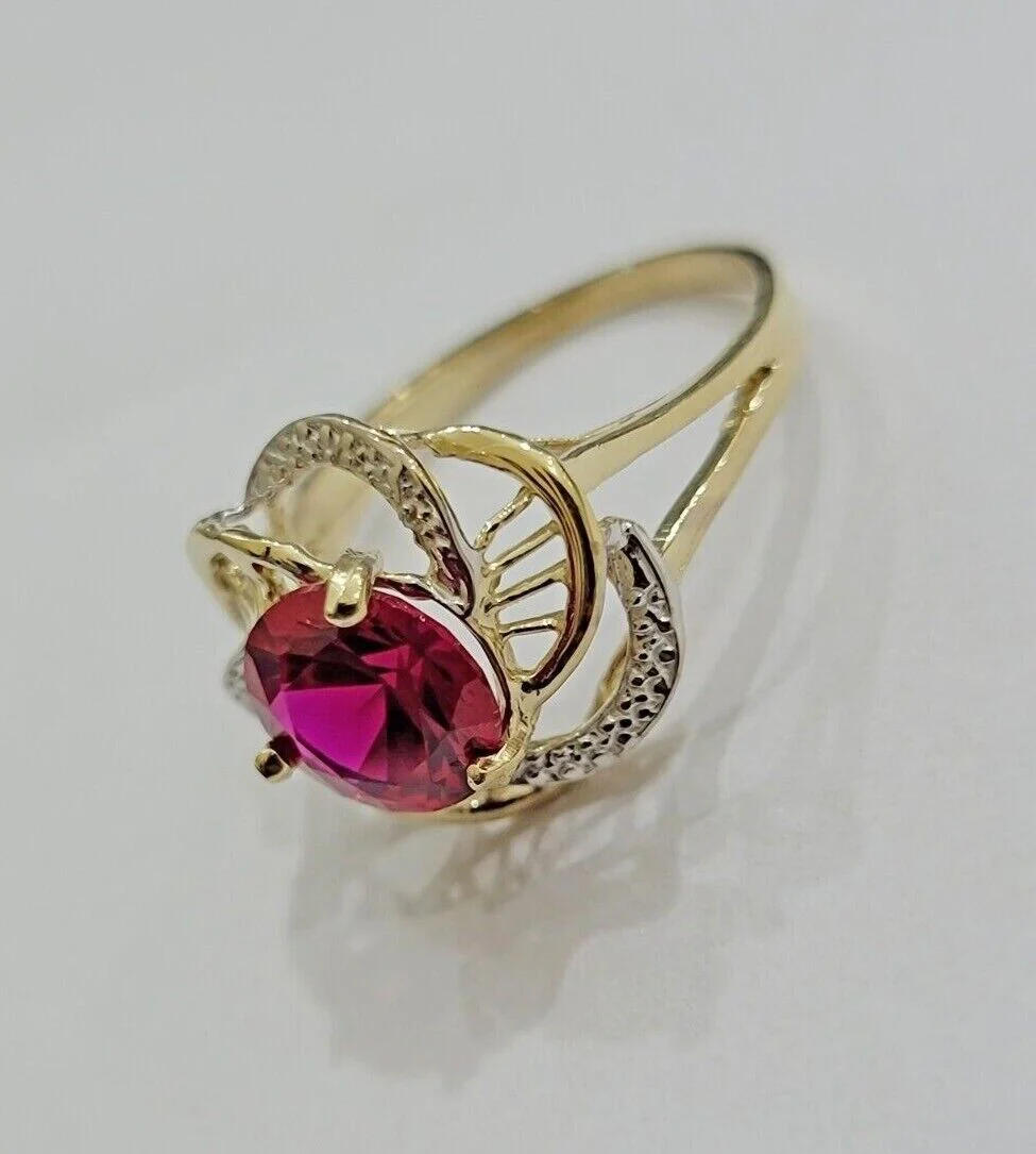 10k Yellow Gold Ladies Ruby Red Ring Womens Casual Band SALE Real 10kt Brand New - Image 2