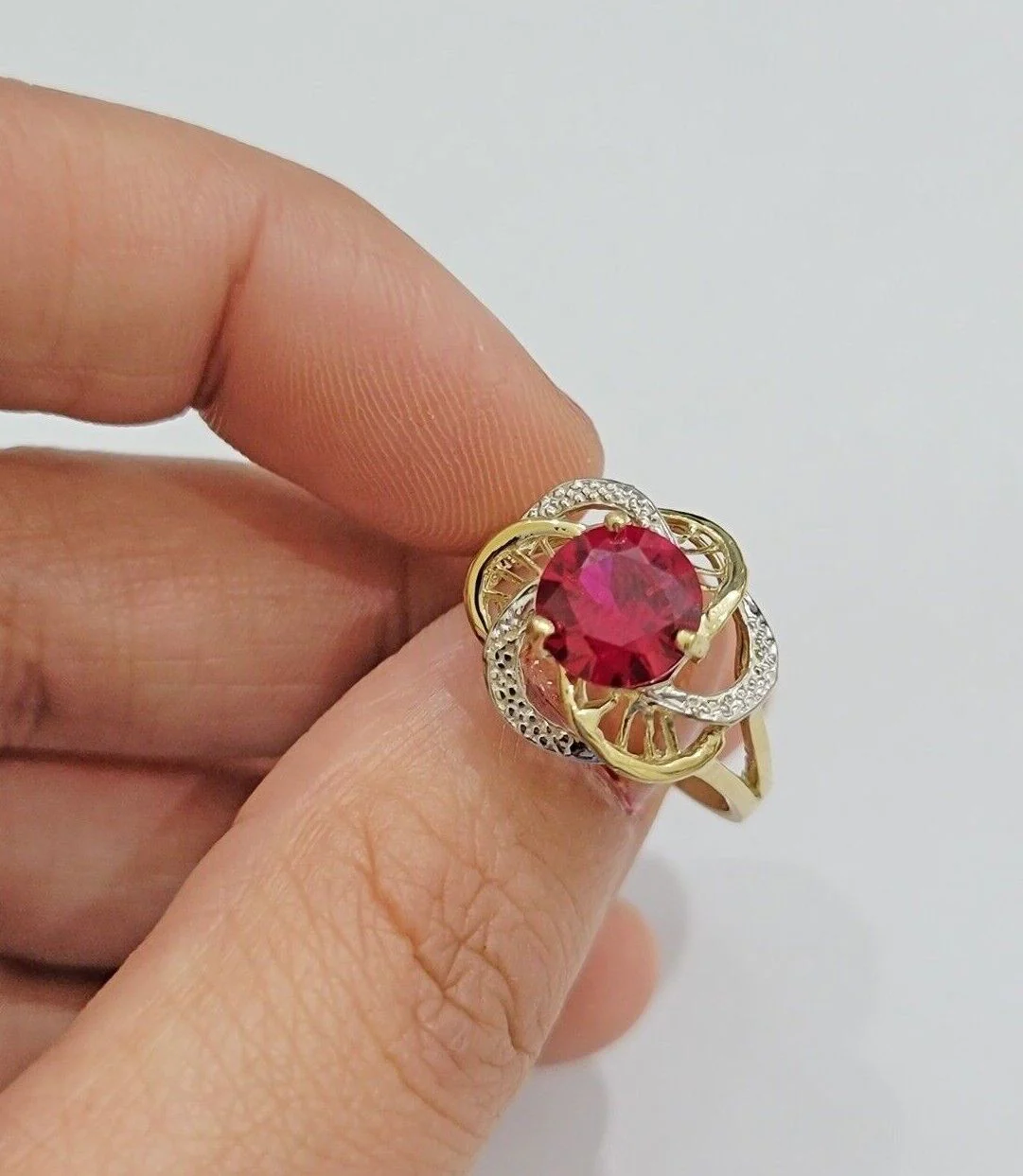 10k Yellow Gold Ladies Ruby Red Ring Womens Casual Band SALE Real 10kt Brand New - Image 8