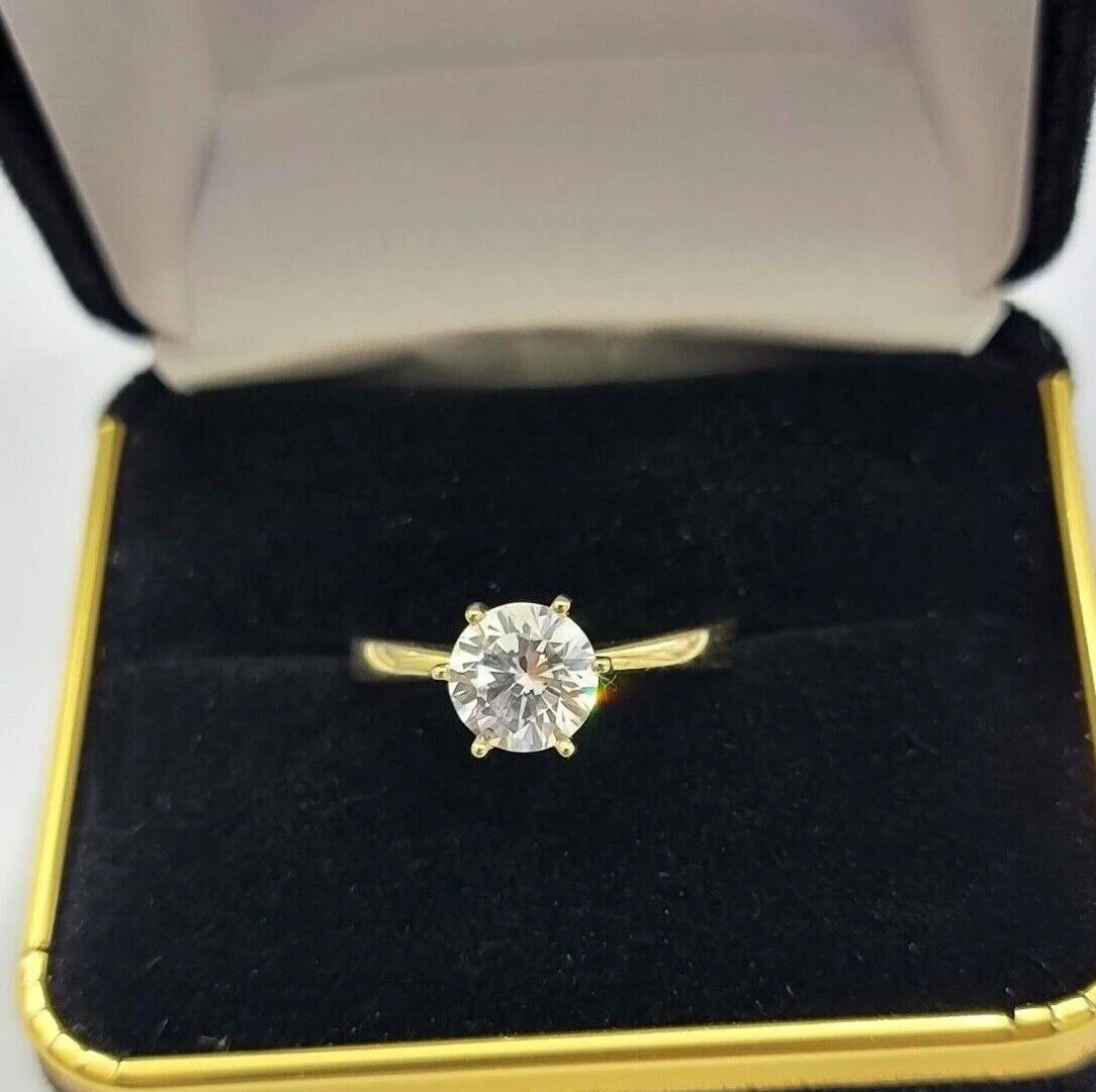 10k Yellow Gold Ladies Solitaire Ring For Womens Casual Band SALE Real Brand New Ring Sizes 6,7,8,9,10,11 & 12