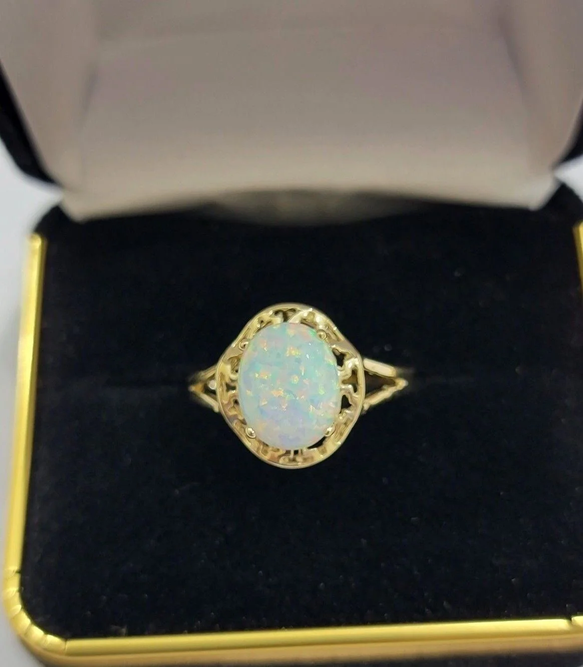 10k Yellow Gold Ladies White Opal Ring For Women Casual Band SALE Real Brand New Ring Sizes 6,7,8,9,10,11 & 12