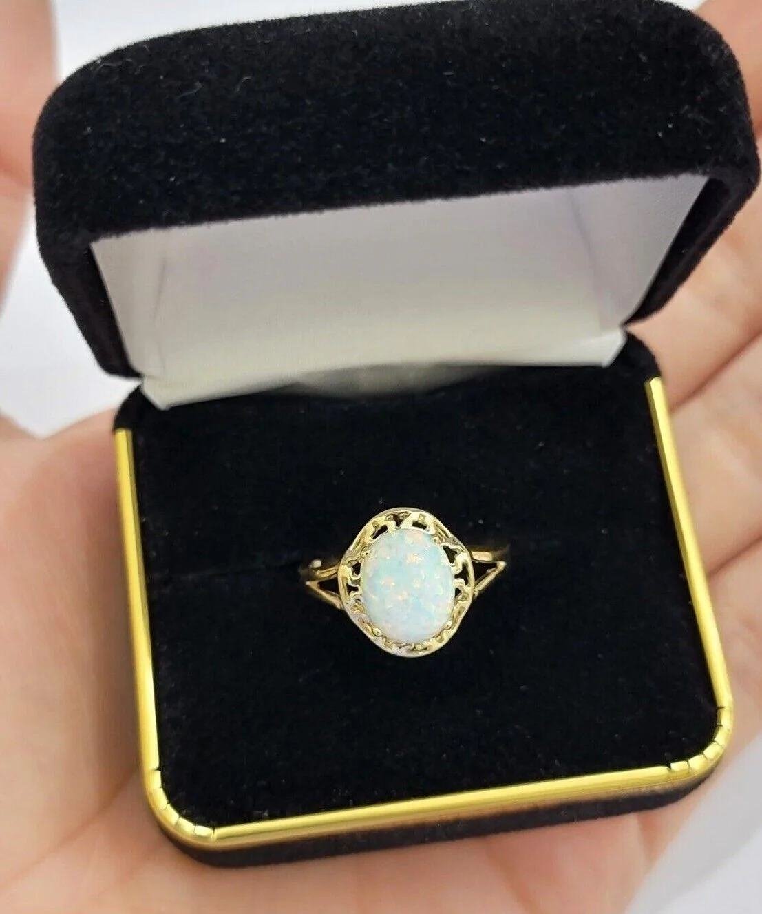 10k Yellow Gold Ladies White Opal Ring For Women Casual Band SALE Real Brand New Ring Sizes 6,7,8,9,10,11 & 12 - Image 3