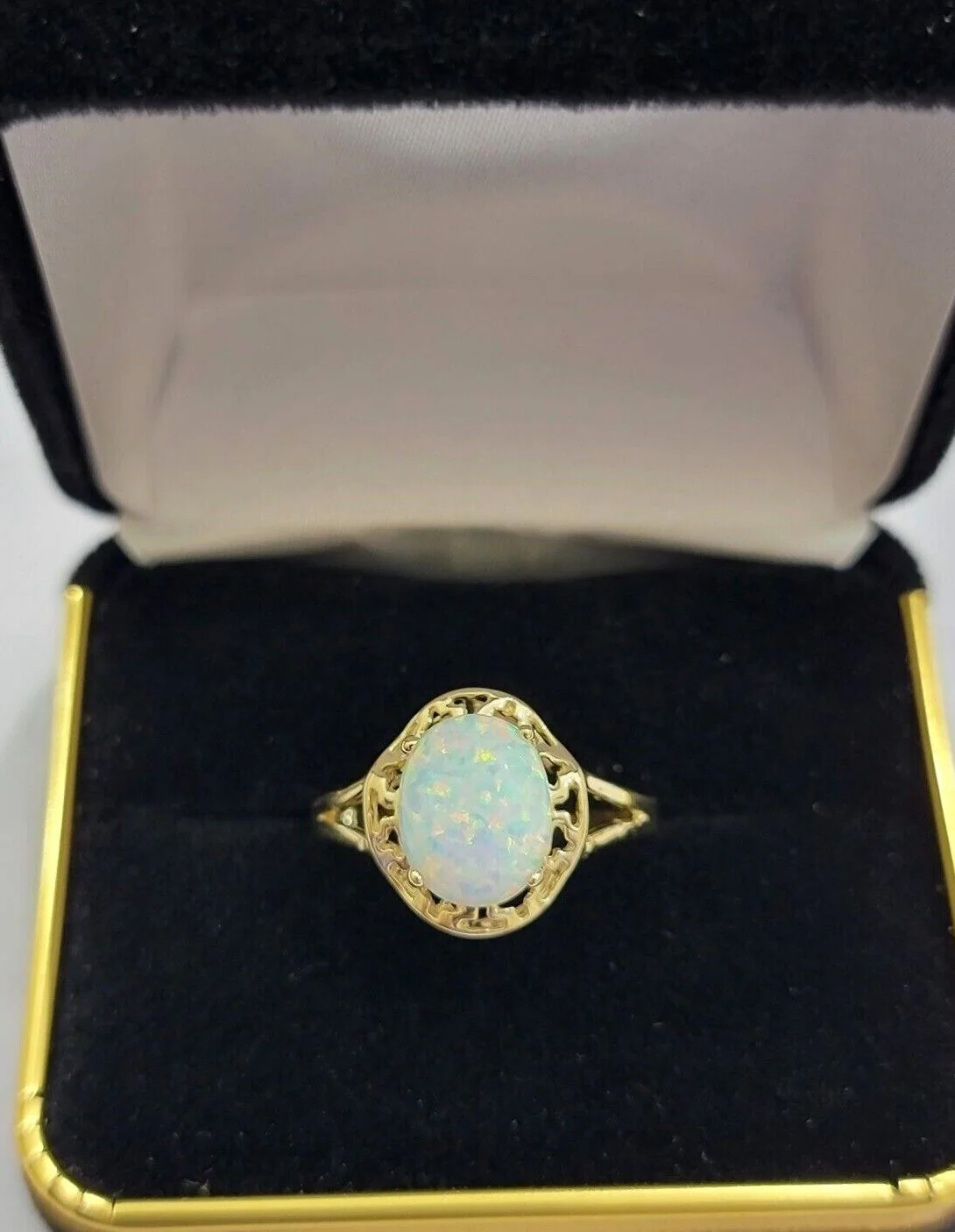 10k Yellow Gold Ladies White Opal Ring For Women Casual Band SALE Real Brand New Ring Sizes 6,7,8,9,10,11 & 12 - Image 5