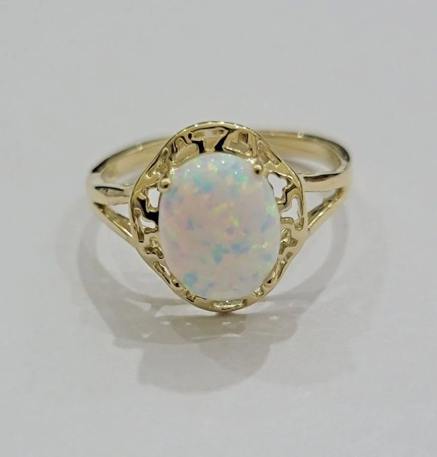 10k Yellow Gold Ladies White Opal Ring For Women Casual Band SALE Real Brand New Ring Sizes 6,7,8,9,10,11 & 12 - Image 7