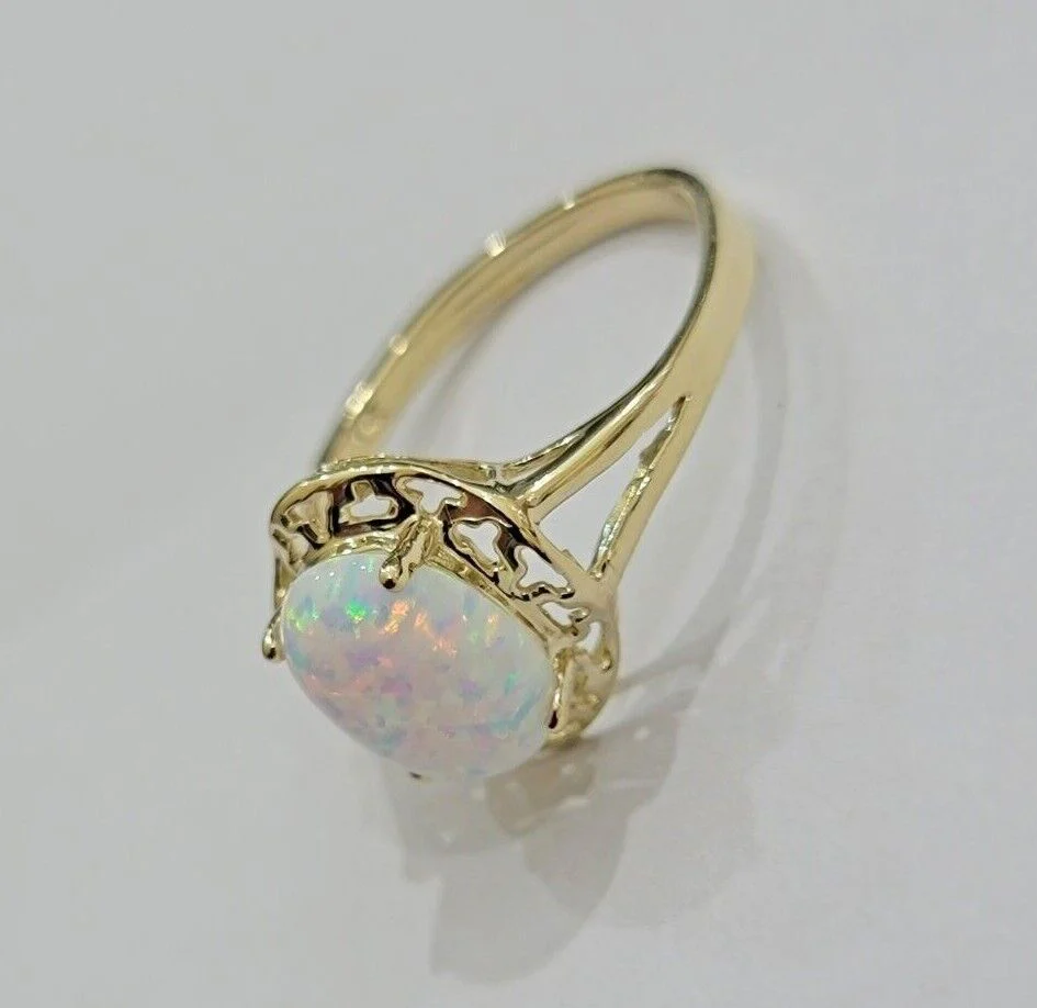 10k Yellow Gold Ladies White Opal Ring For Women Casual Band SALE Real Brand New Ring Sizes 6,7,8,9,10,11 & 12 - Image 9