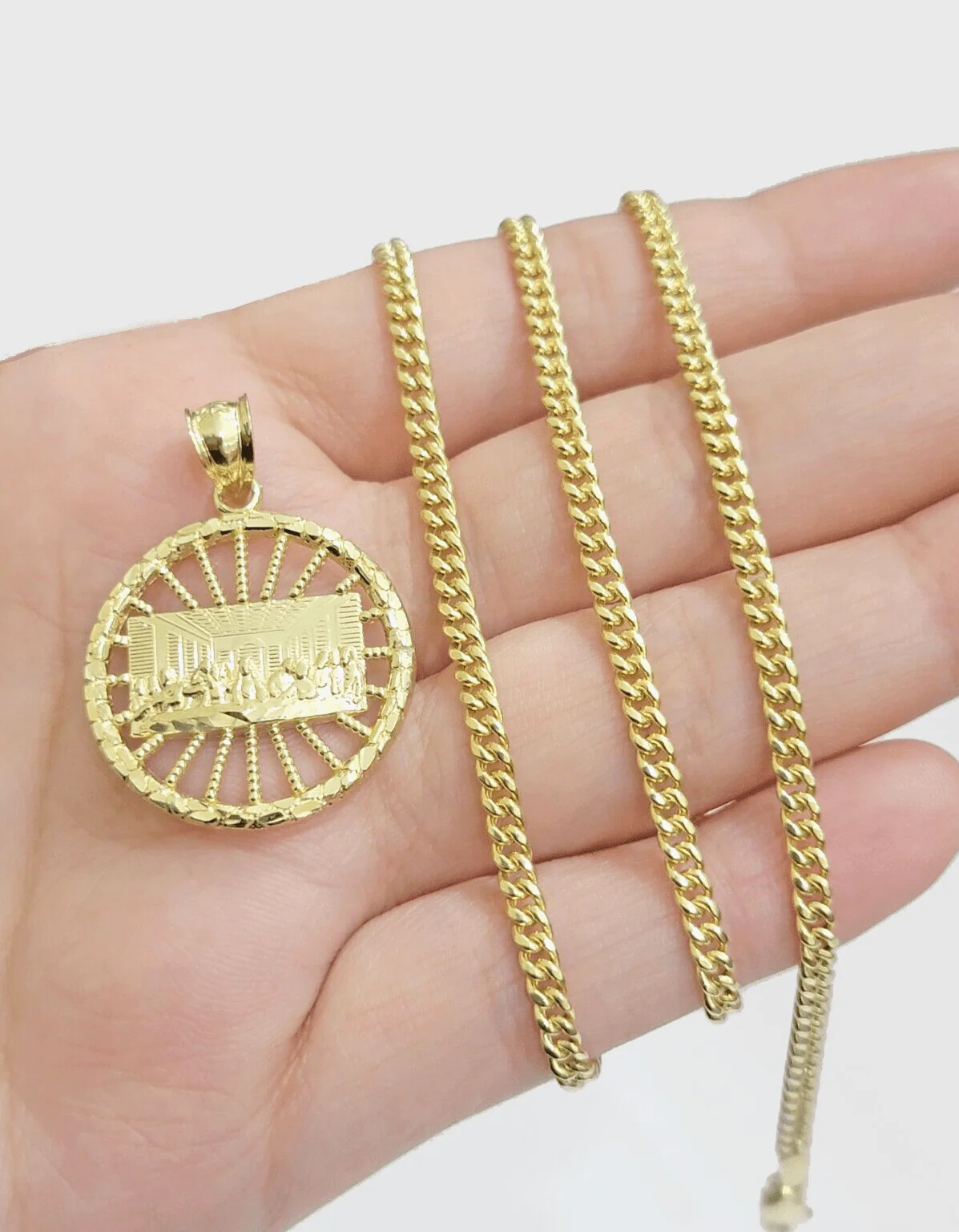 10k Yellow Gold Last Supper Charm Miami Cuban Chain 18'' 10kt Pendant Necklace - Image 5