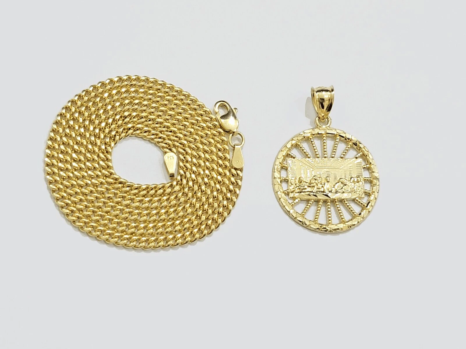 10k Yellow Gold Last Supper Charm Miami Cuban Chain 18'' 10kt Pendant Necklace - Image 7