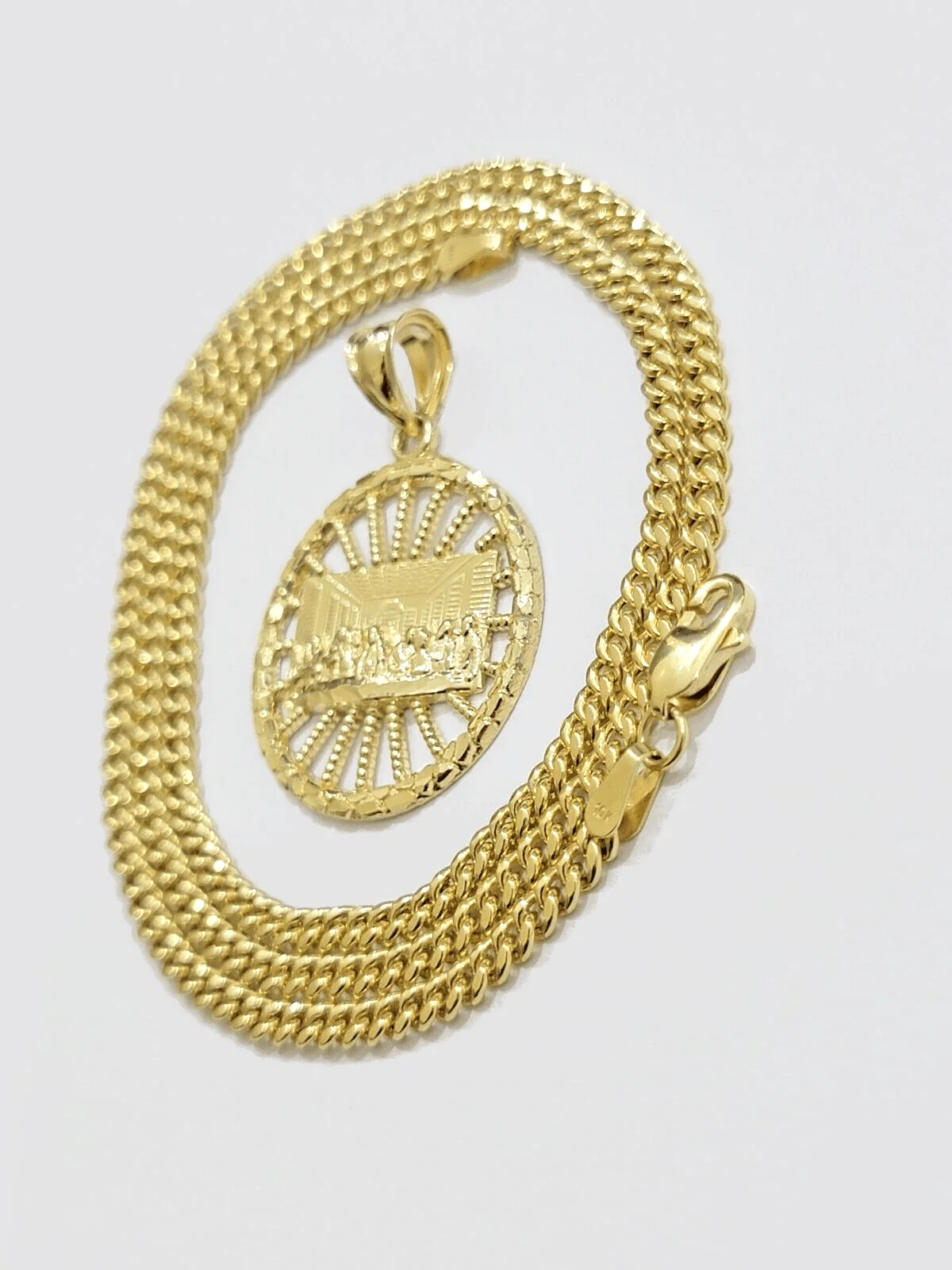 10k Yellow Gold Last Supper Charm Miami Cuban Chain 18'' 10kt Pendant Necklace - Image 12