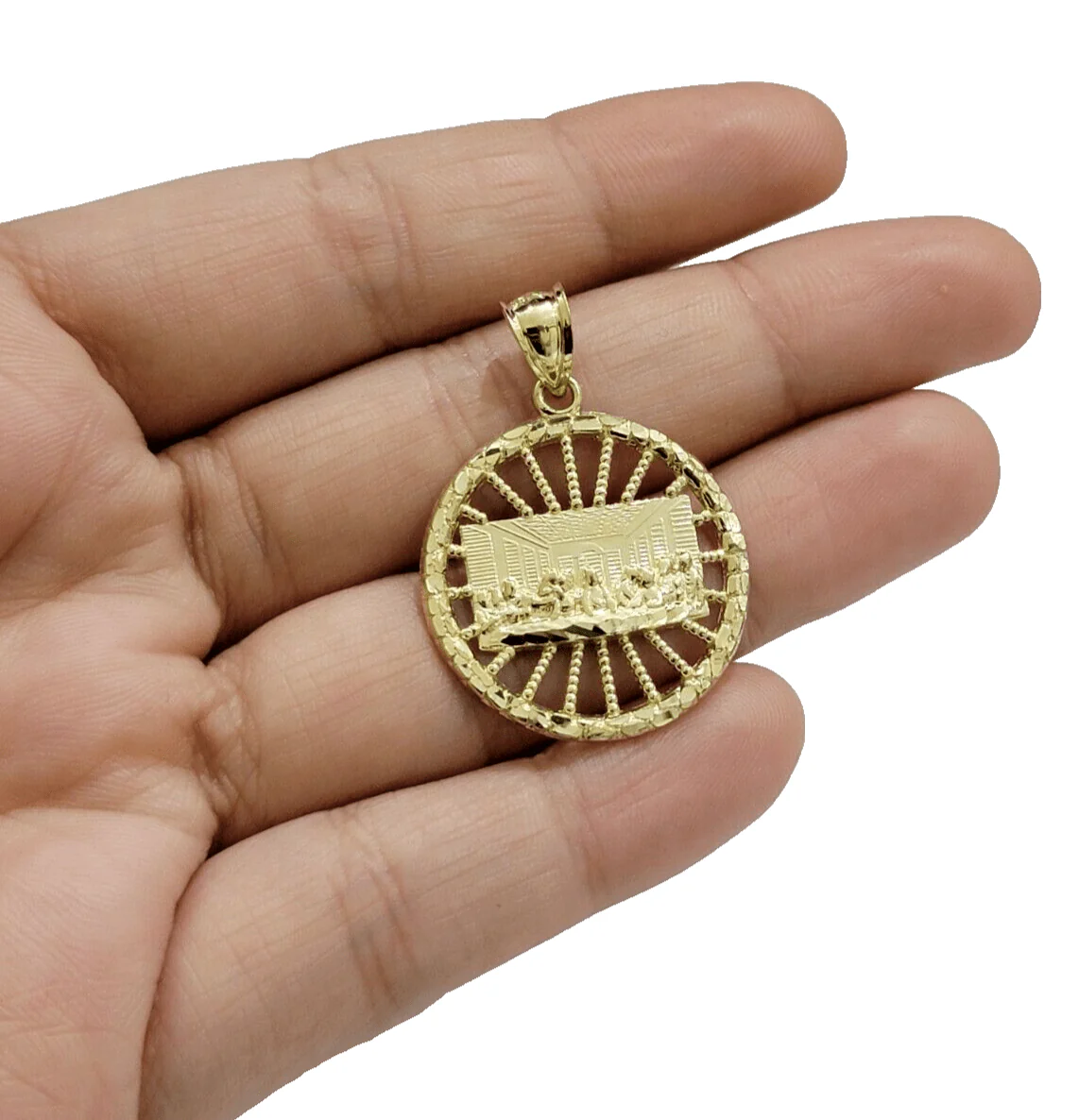 10k Yellow Gold Last Supper Charm Rope Chain 22'' 10kt Circle Pendant Necklace - Image 3