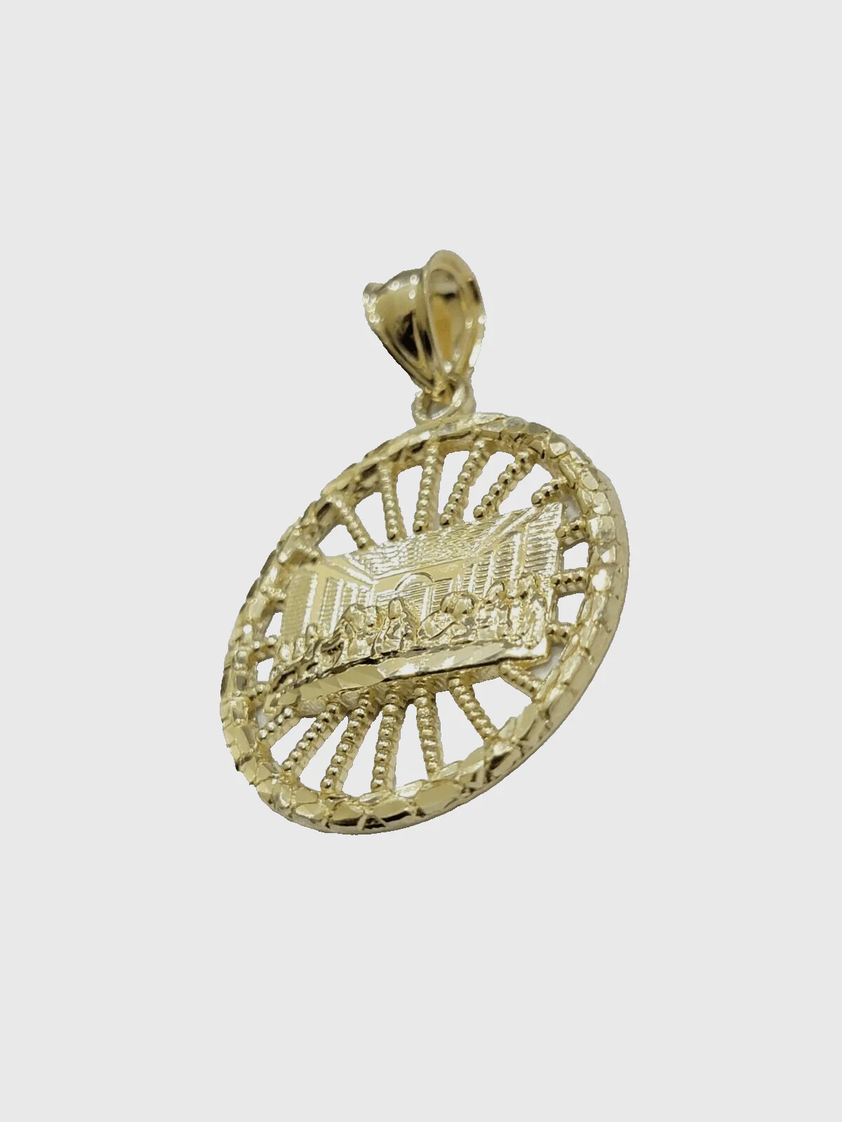 10k Yellow Gold Last Supper Charm Rope Chain 22'' 10kt Circle Pendant Necklace - Image 4