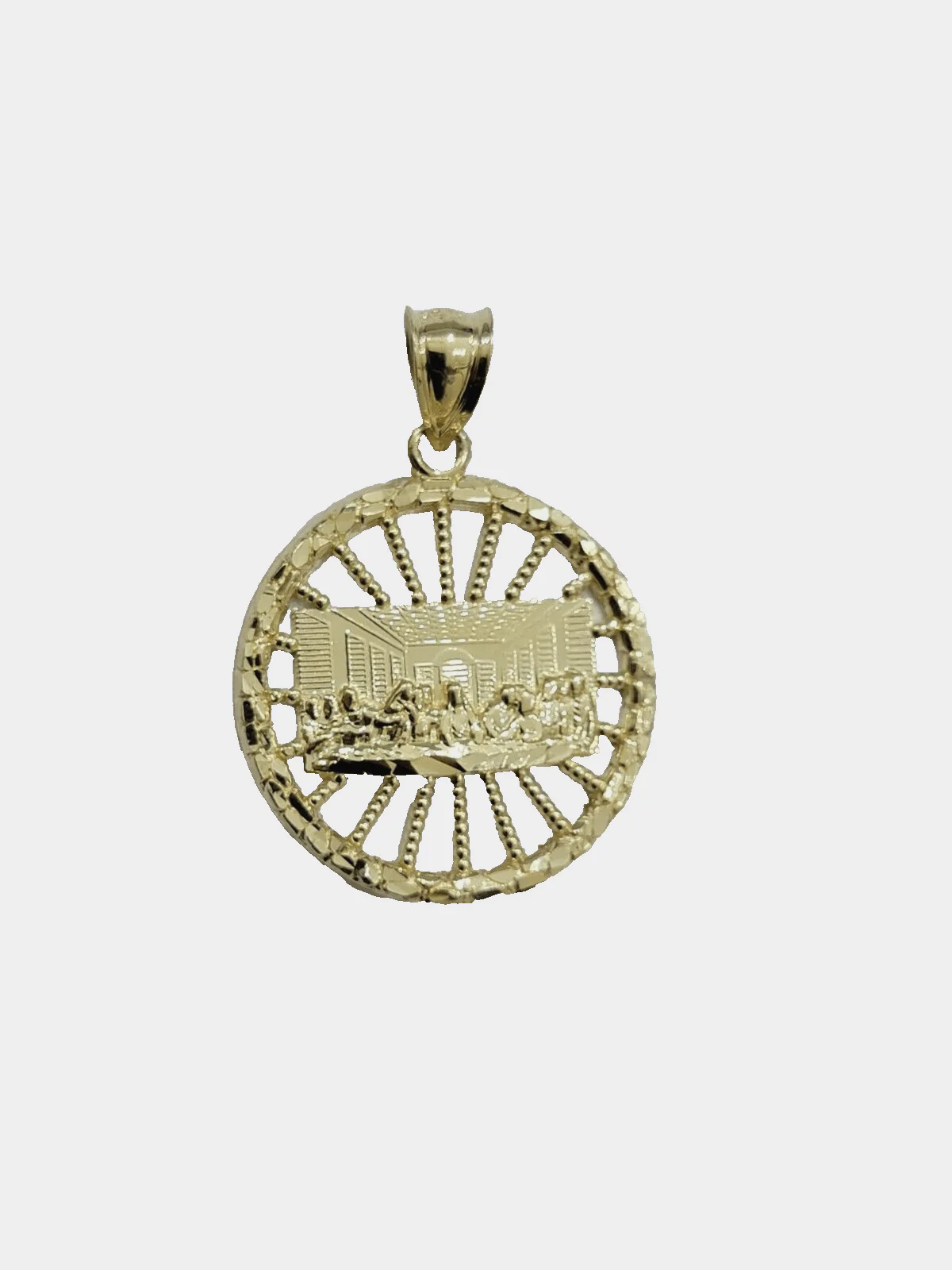 10k Yellow Gold Last Supper Charm Rope Chain 22'' 10kt Circle Pendant Necklace - Image 6