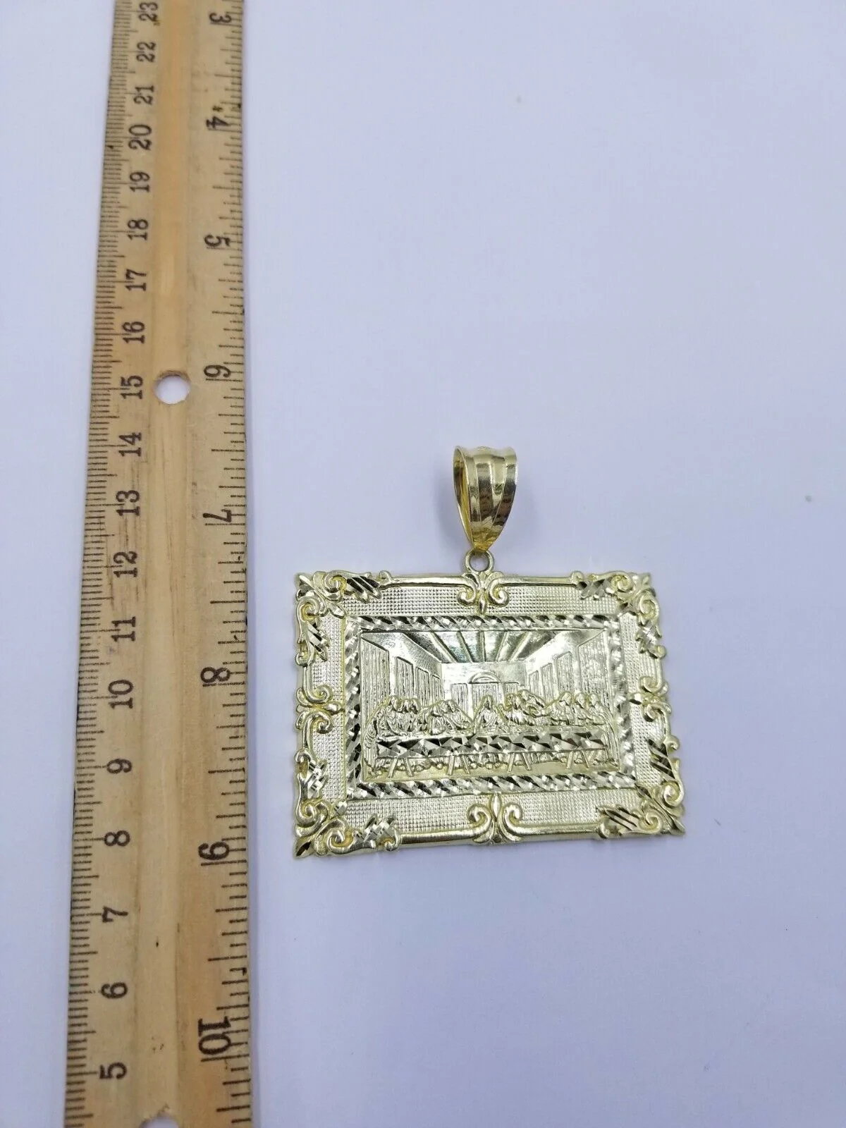10K Yellow Gold Last Supper Large Pendant 2.5" Charm Diamond Cut Men Women - Image 5