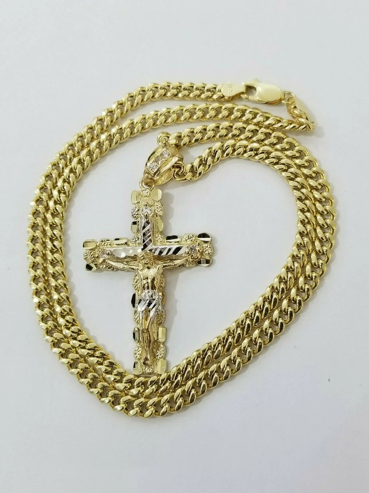 10k Yellow Gold Link Chain Pendant 5mm 18"-28" Miami Cuban Necklace Cross Charm - Image 4
