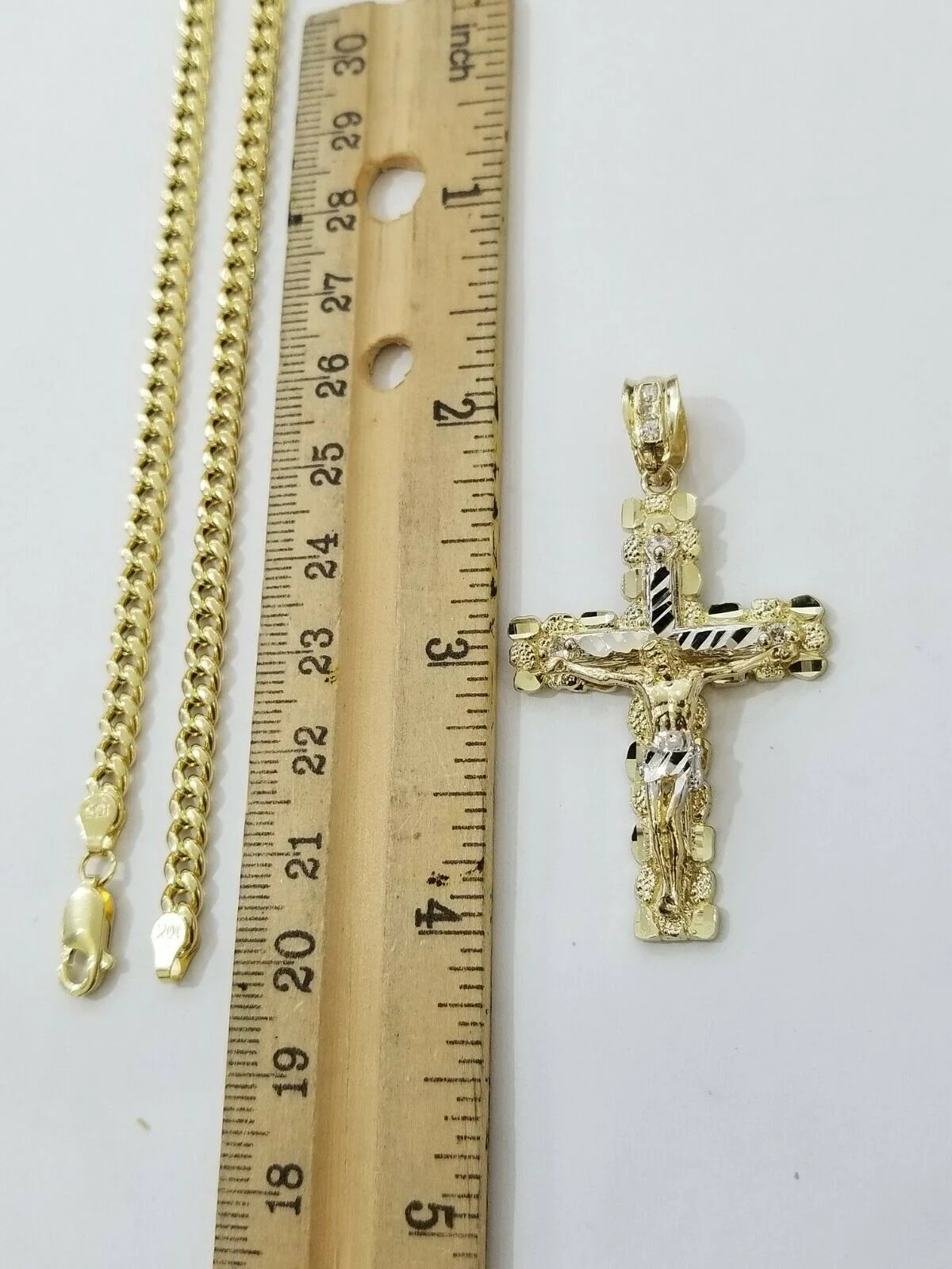 10k Yellow Gold Link Chain Pendant 5mm 18"-28" Miami Cuban Necklace Cross Charm - Image 5