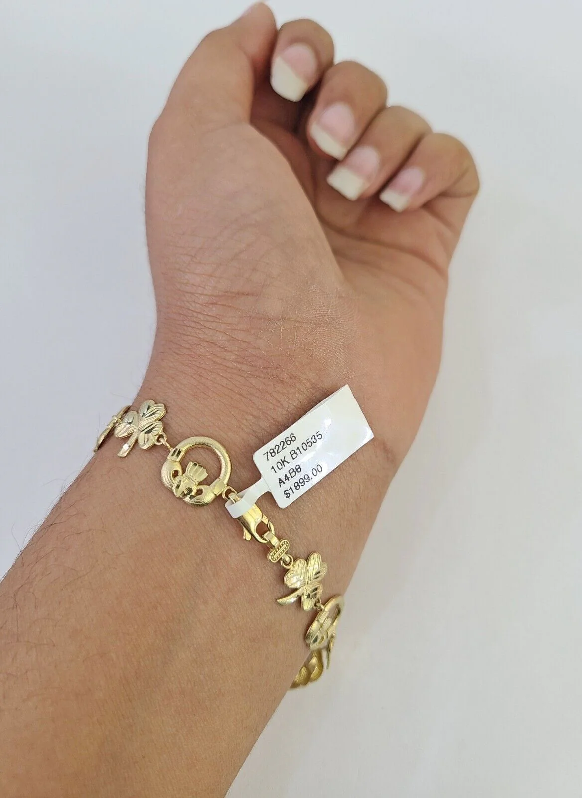 10k Yellow Gold Love Claddagh Bracelet 10mm 7" Women Ladies Real Genuine