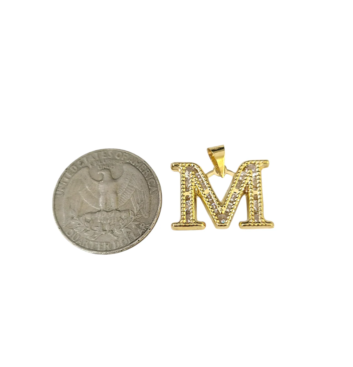 10K Yellow Gold M Initial Charm Pendant Alphabet Real 10kt Men Women - Image 2