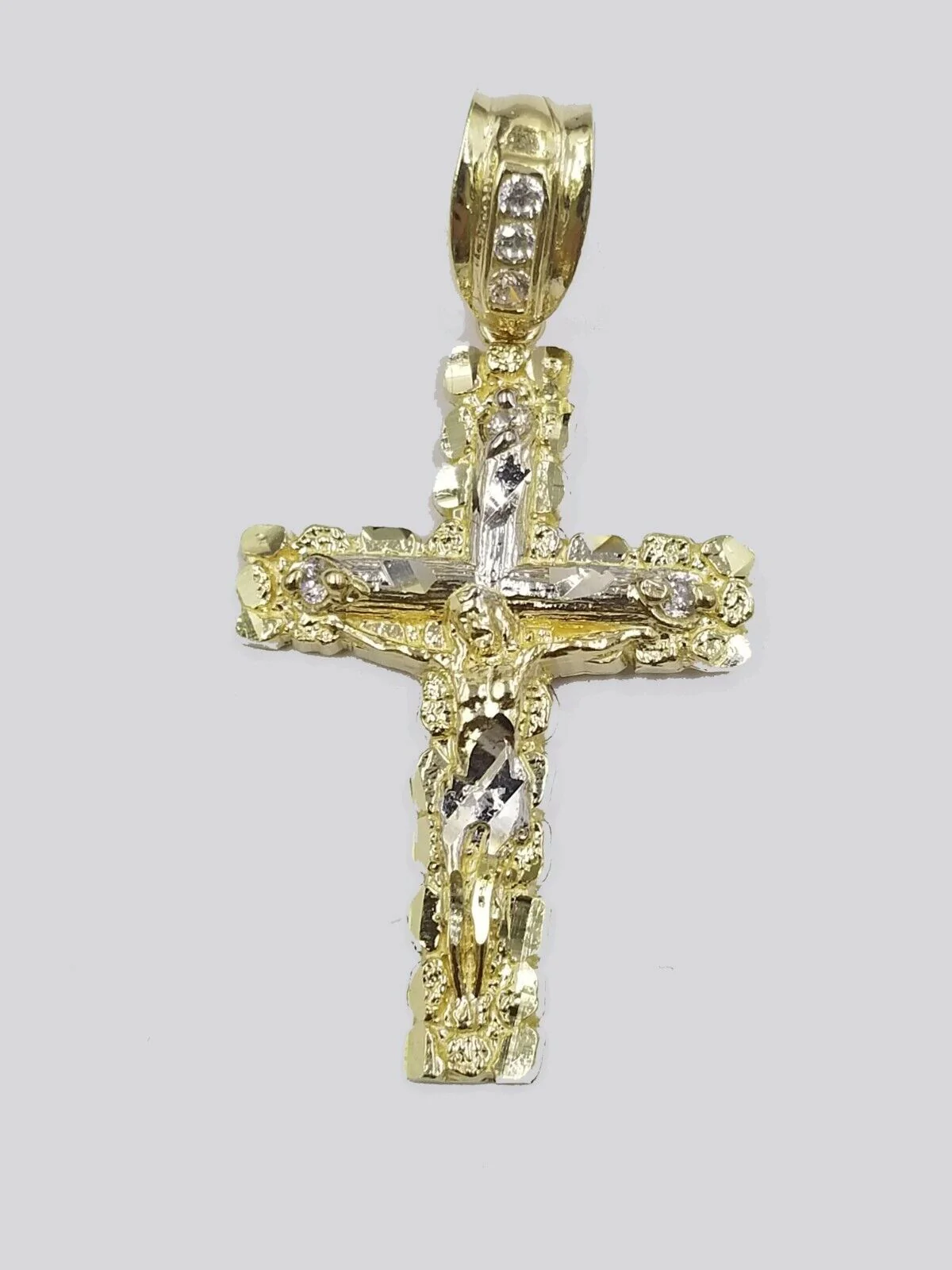 10k Yellow Gold Men Crucifix Cross Charm Pendant Diamond Cut Jesus REAL - Image 3