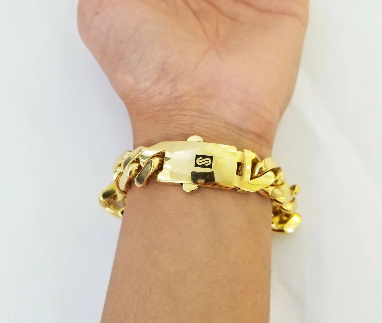 10K Yellow Gold Monaco Bracelet 9 inch 15mm  Cuban link Men's Real 10kt