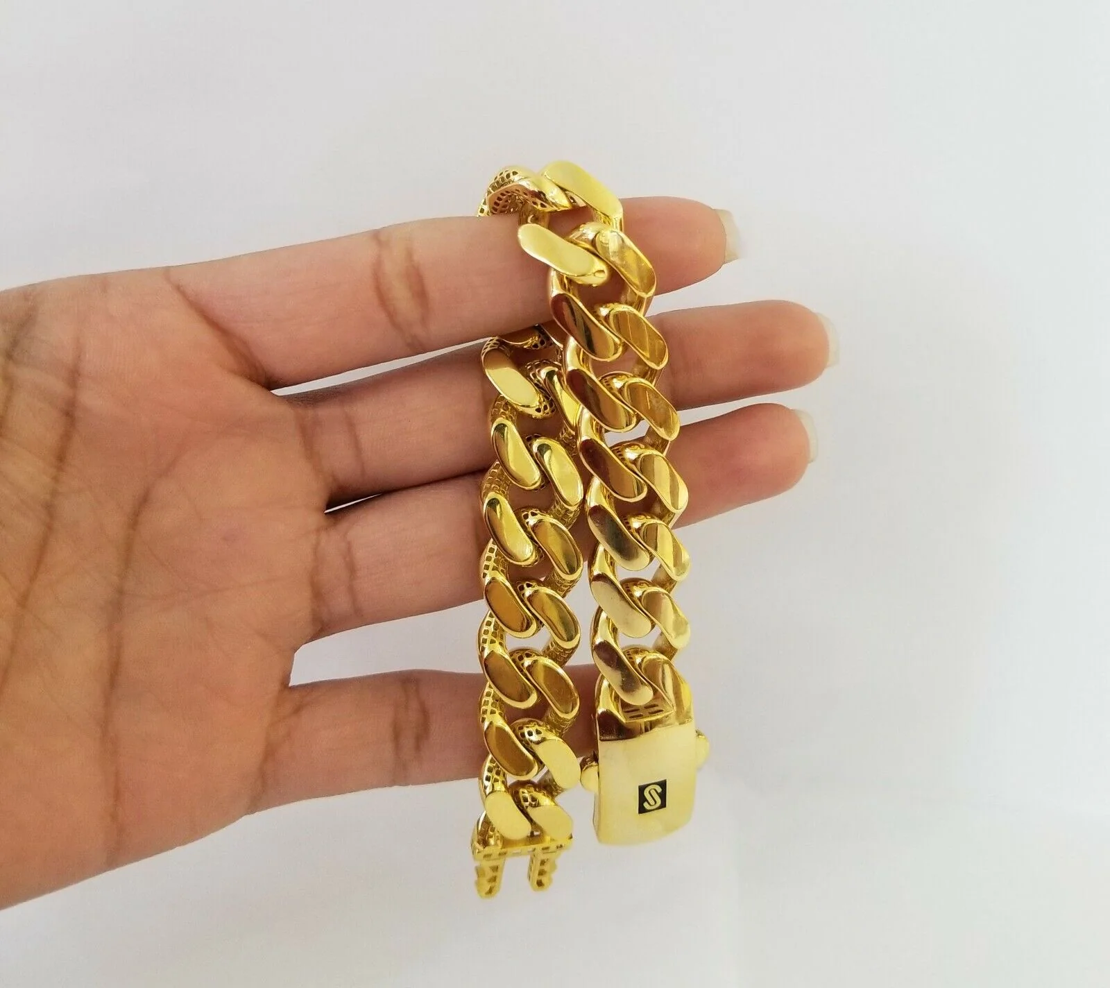 10K Yellow Gold Monaco Bracelet 9 inch 15mm  Cuban link Men's Real 10kt - Image 8