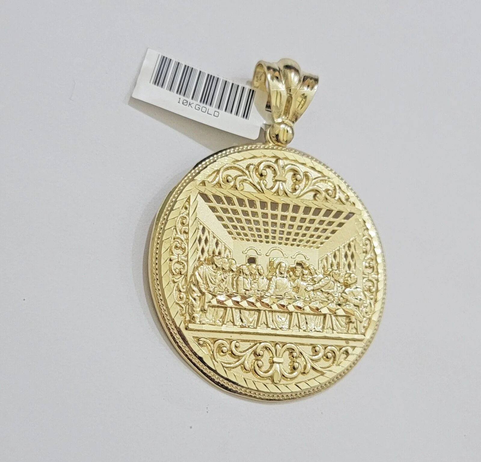 10k Yellow Gold Necklace 22" Franco Chain & Last Supper Charm Pendant SET REAL - Image 12