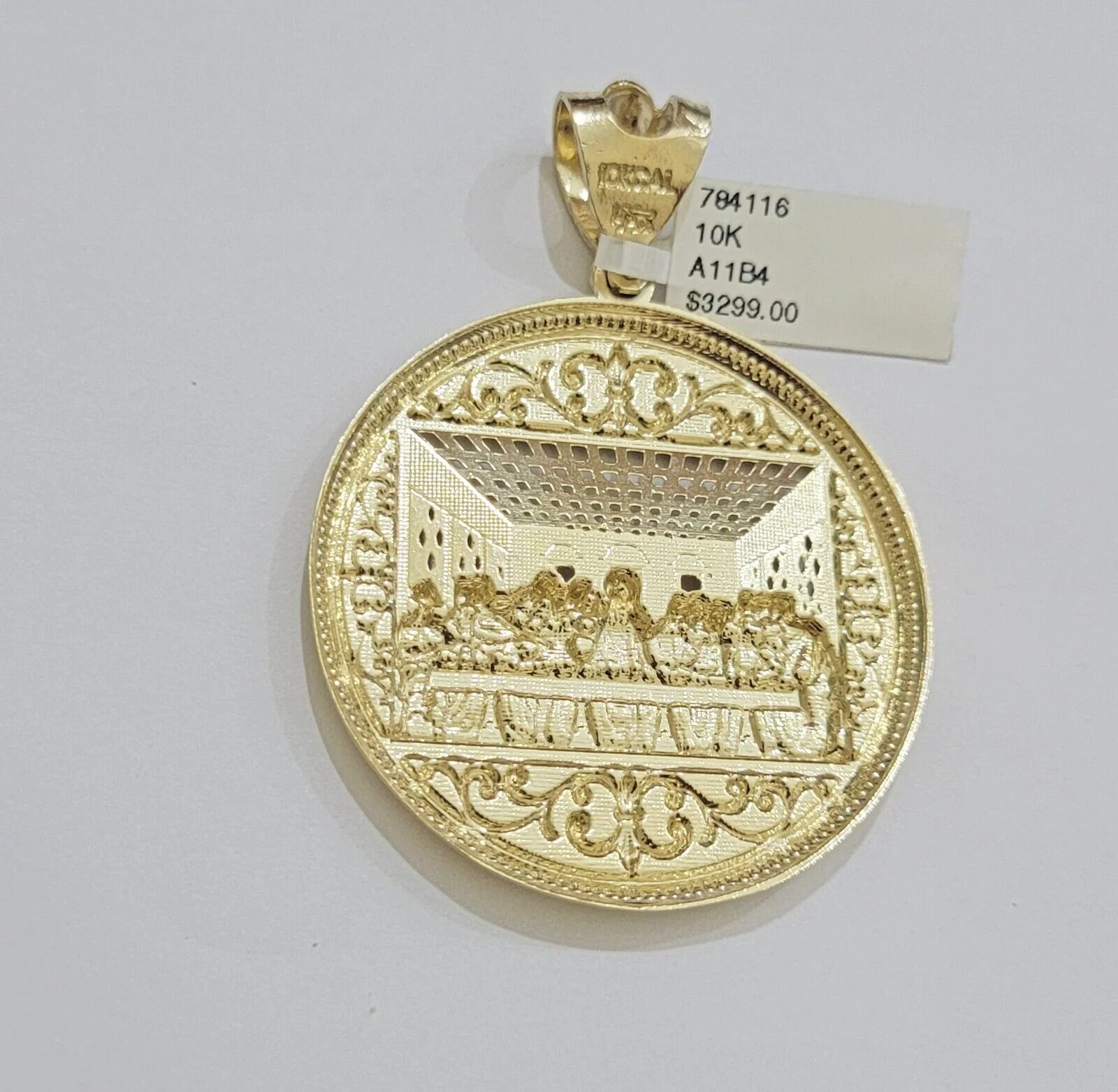 10k Yellow Gold Necklace 22" Franco Chain & Last Supper Charm Pendant SET REAL - Image 4