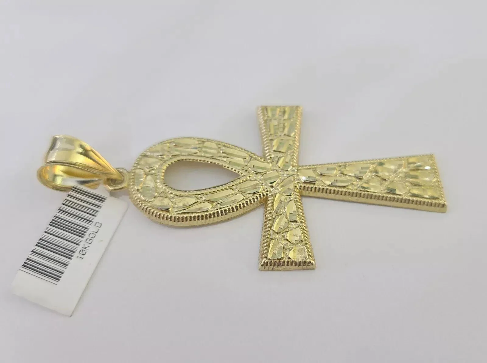 10k Yellow Gold Nugget Ankh Charm Pendant 2.75 Inch For Men's REAL 10KT Gold - Image 3