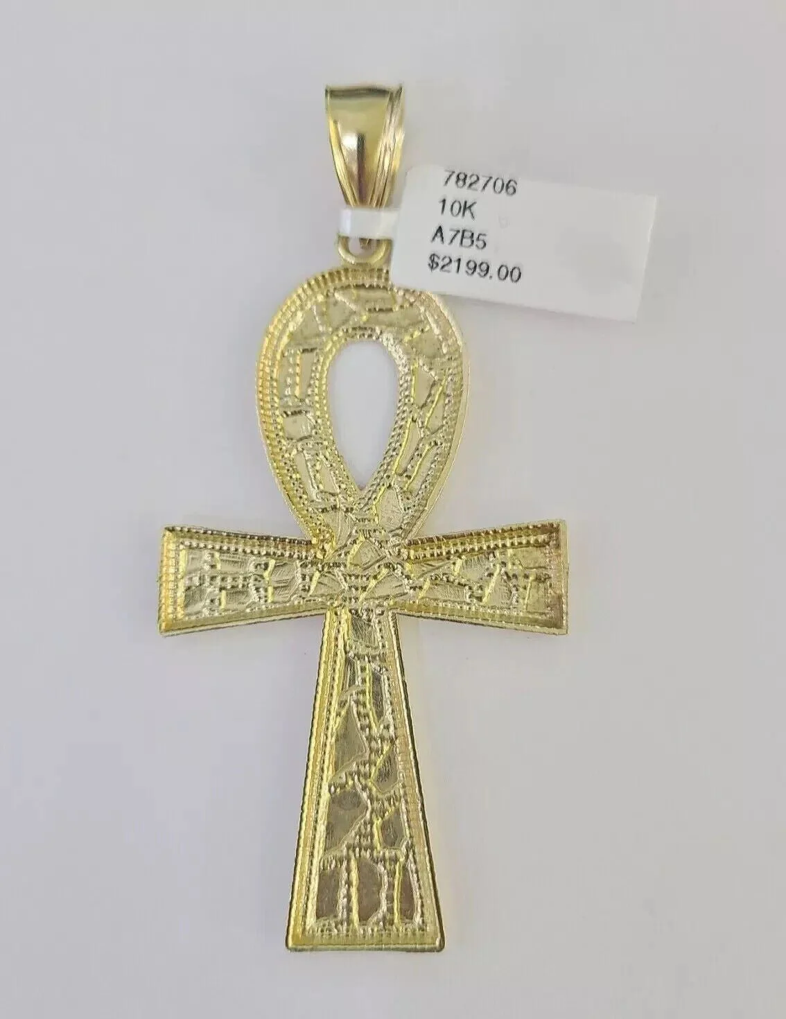 10k Yellow Gold Nugget Ankh Charm Pendant 2.75 Inch For Men's REAL 10KT Gold - Image 5