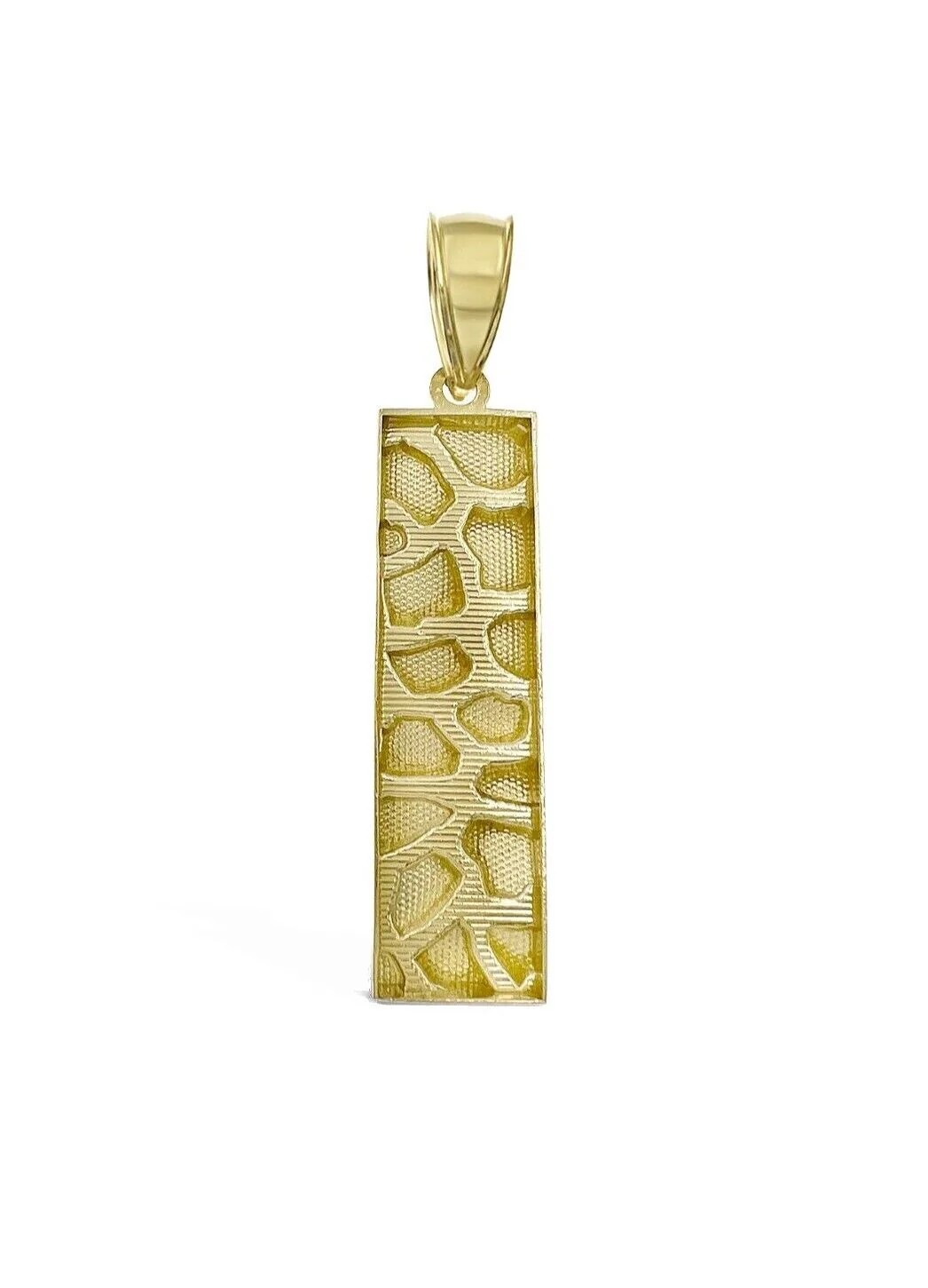 10k Yellow Gold Nugget Bar Charm Pendant 1'' Inch Necklace Chain Real 10kt - Image 4