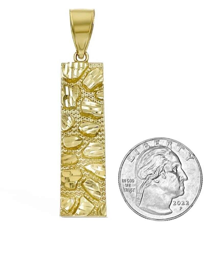 10k Yellow Gold Nugget Bar Charm Pendant 1'' Inch Necklace Chain Real 10kt - Image 5