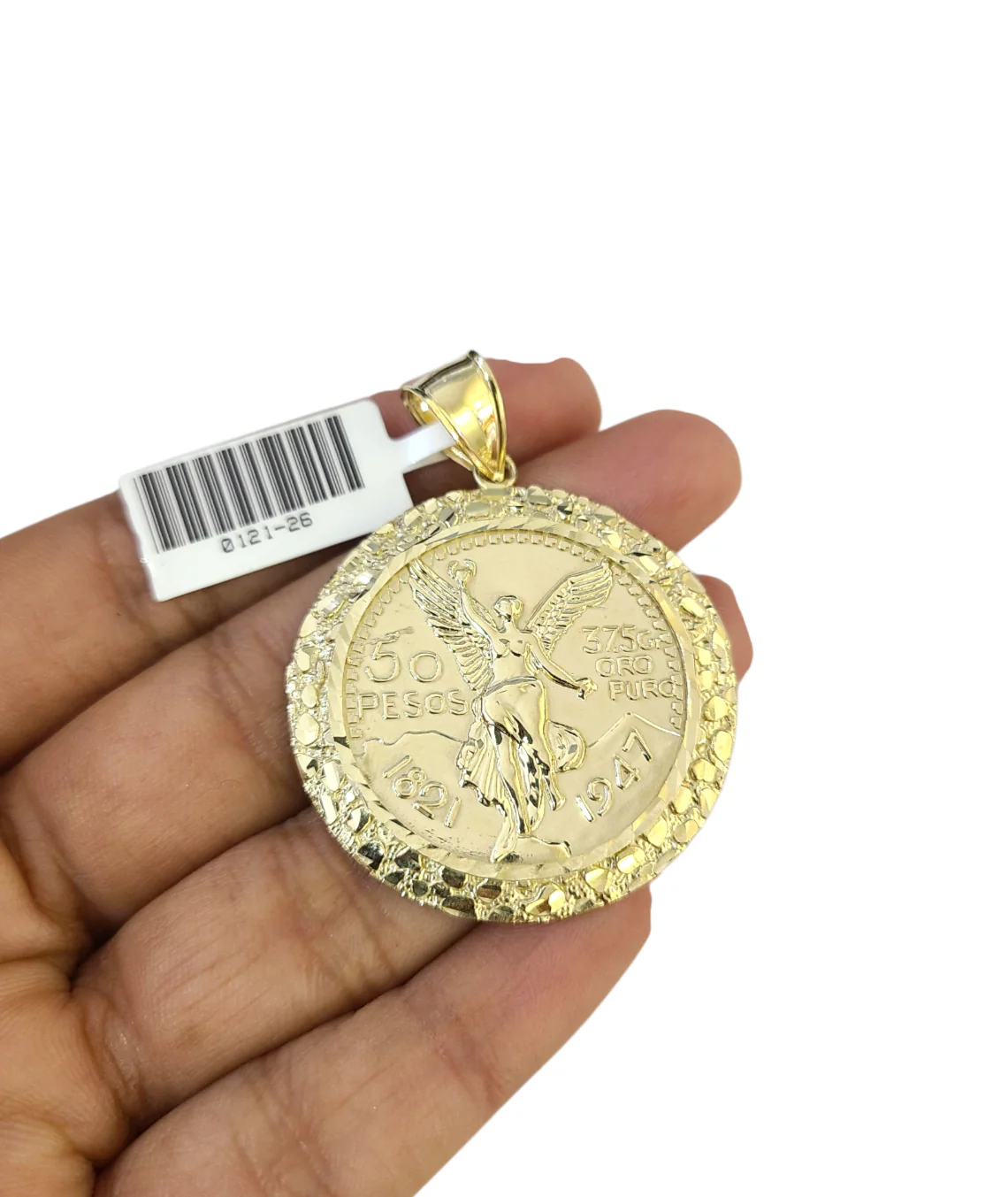 10k Yellow Gold Nugget Bezel Centenario Coin Pendant Charm 2 inch 50 Pesos 1947