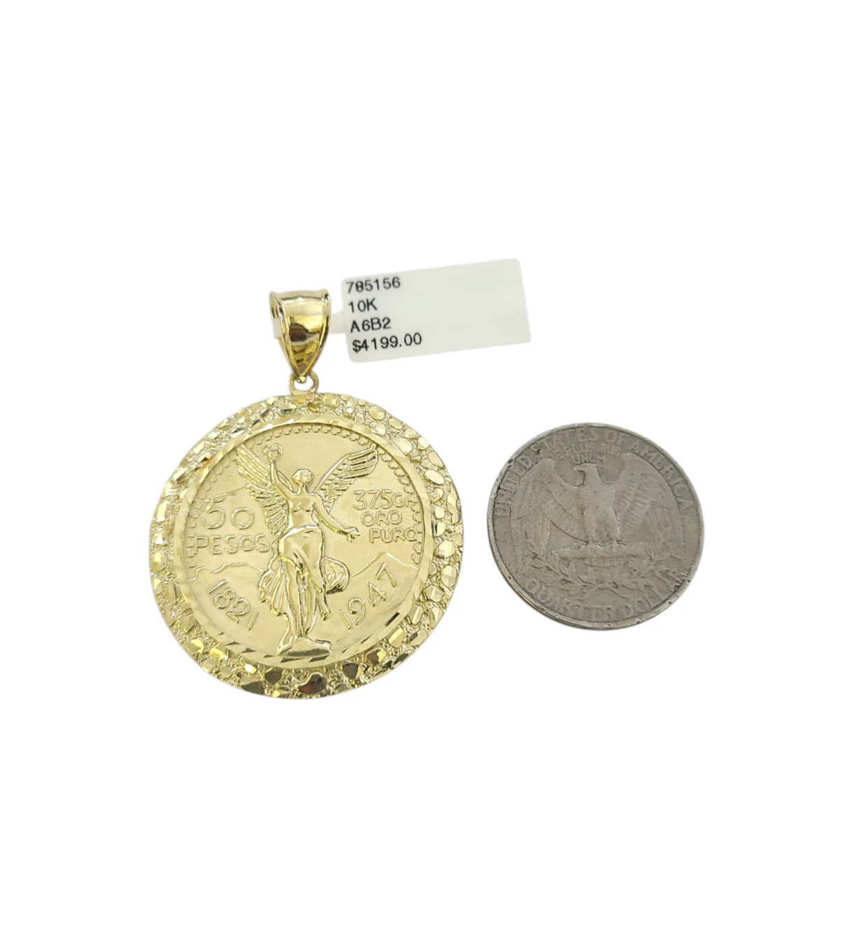 10k Yellow Gold Nugget Bezel Centenario Coin Pendant Charm 2 inch 50 Pesos 1947 - Image 4