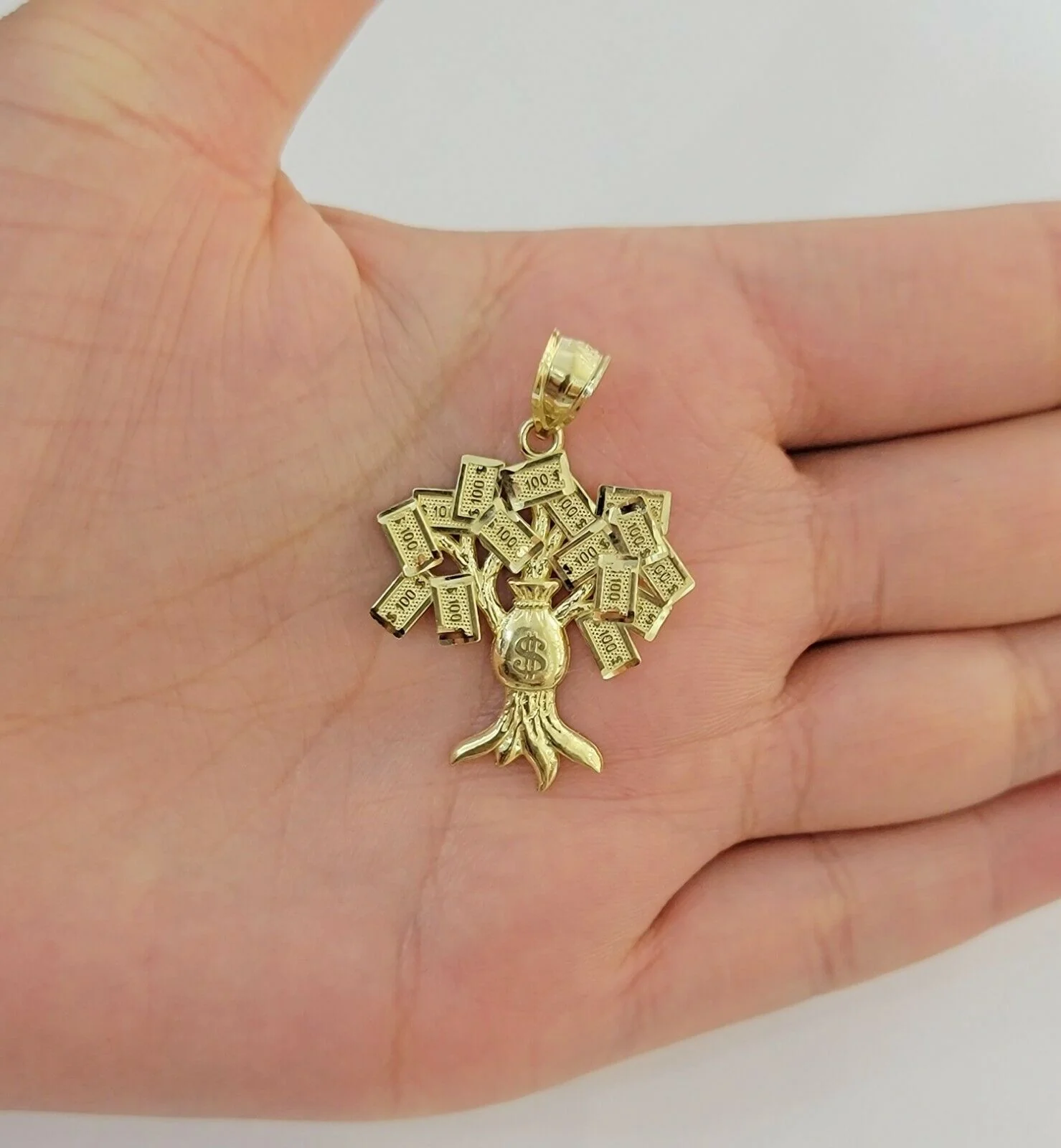 10k Yellow Gold Pendant & 10kt Rope Necklace 22", Money Tree Charm 10kt ,UNIQUE - Image 3