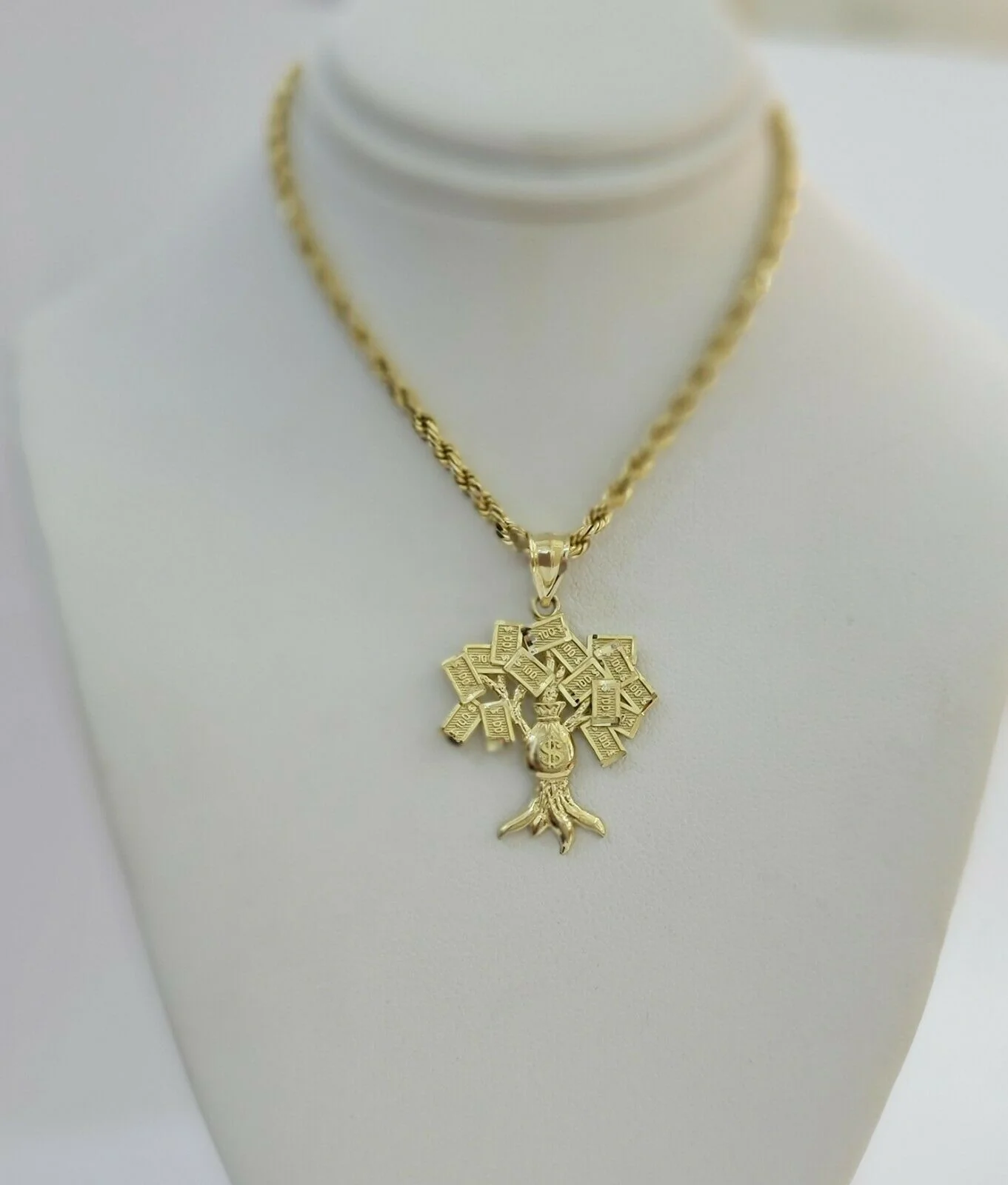 10k Yellow Gold Pendant & 10kt Rope Necklace 22", Money Tree Charm 10kt ,UNIQUE - Image 8