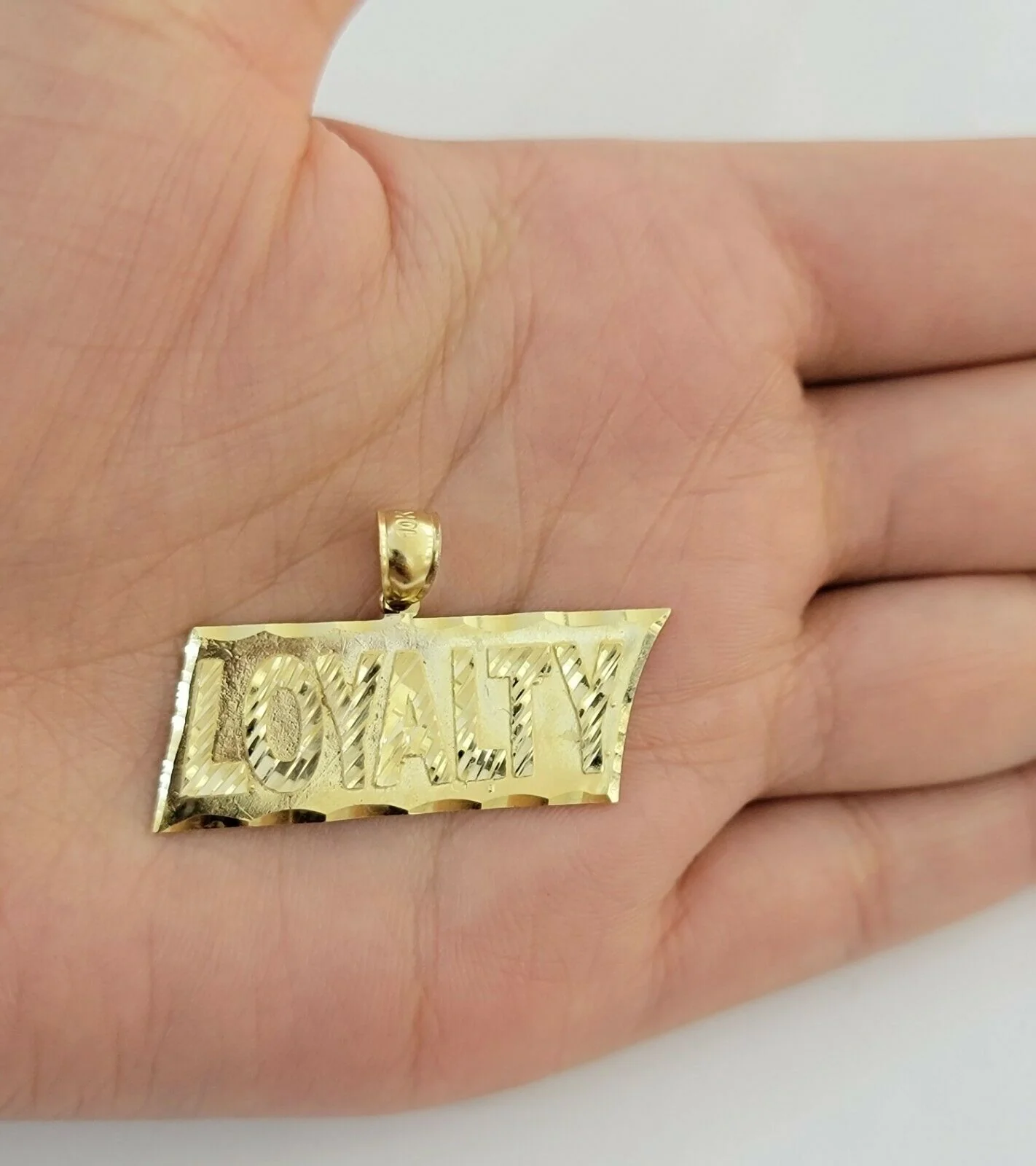 10k Yellow Gold Pendant & 10kt Rope Necklace 22"Chain LOYALITY Charm UNIQUE,10kt - Image 5