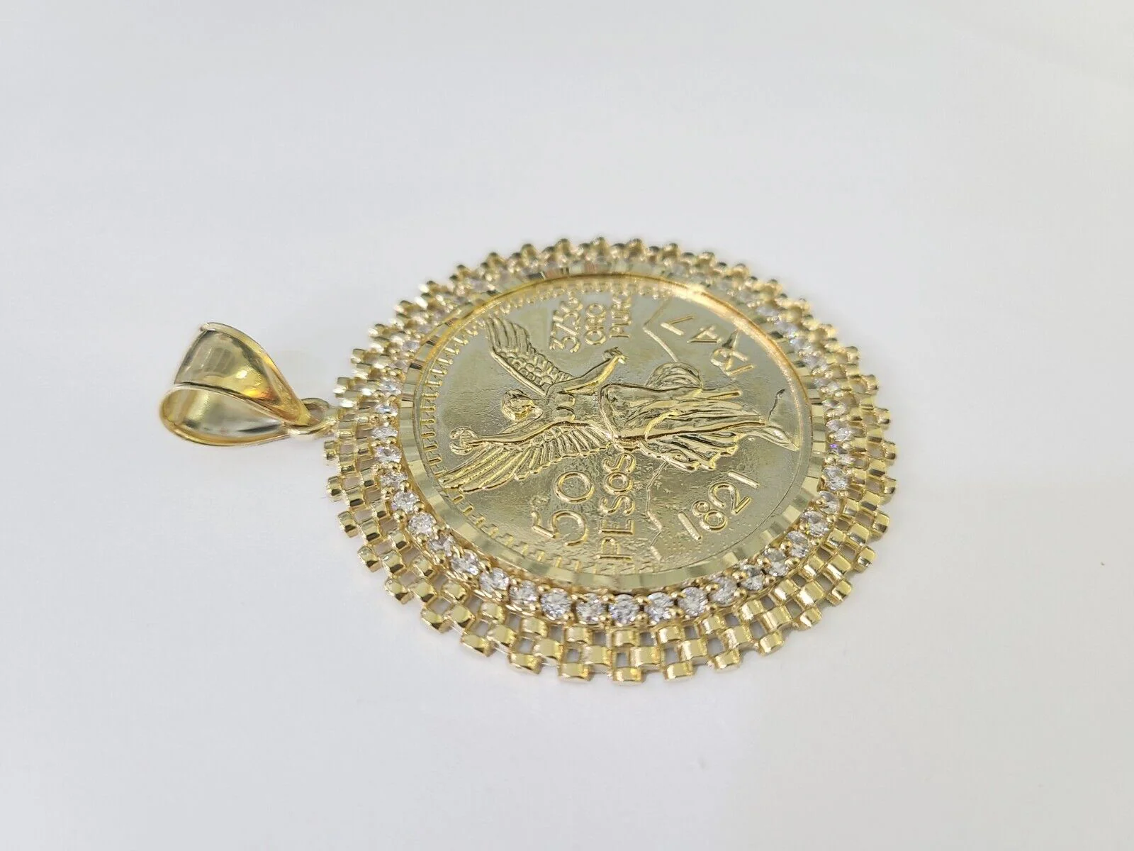 10k Yellow Gold Pendant Centenario-style Coin Charm 50 Pesos 1947 Mexican 2.5" - Image 6