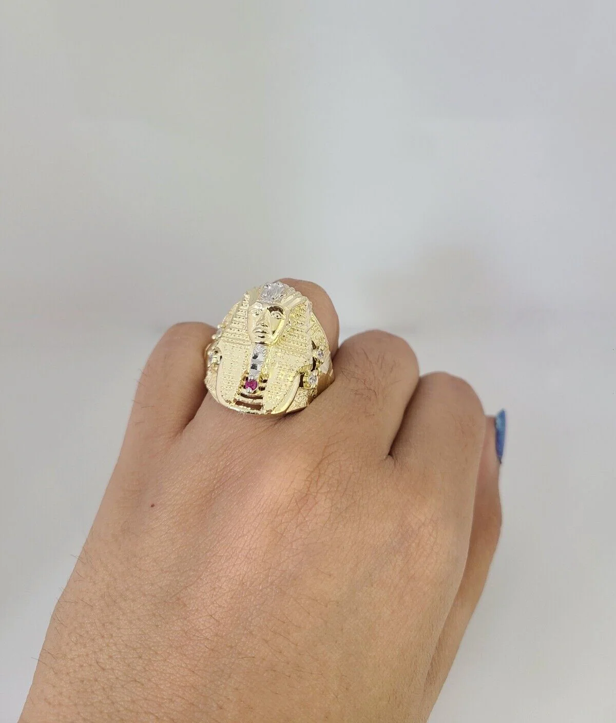 10k Yellow Gold Pharaoh Head Ring Casual Men's Band Genuine Brand New All Sizes - Image 5