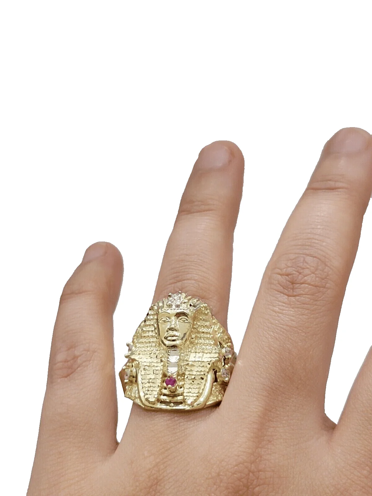 10k Yellow Gold Pharoah Head Ring Band All Sizes Real 10kt SALE Men Casual Pinky - Image 5
