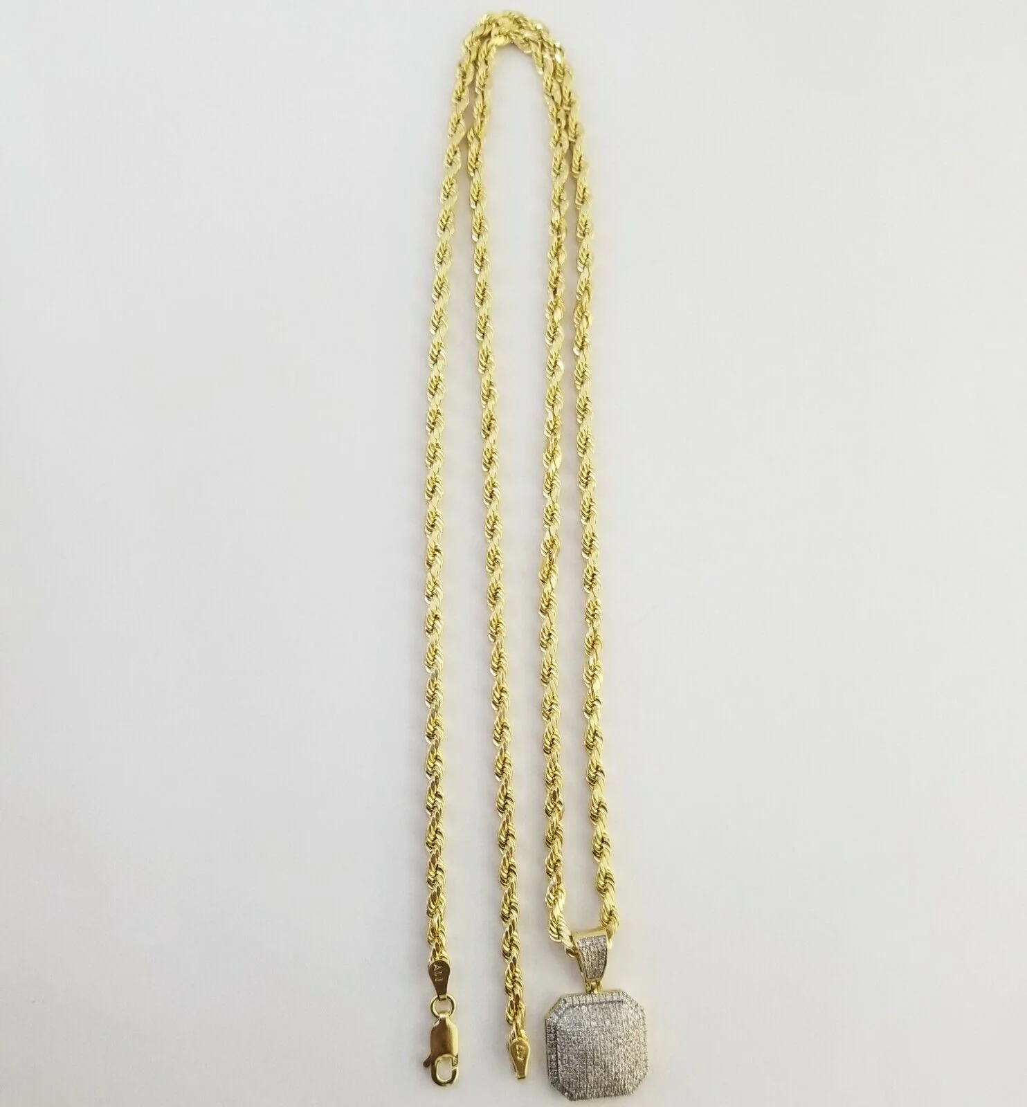 10K Yellow Gold Real Diamond Pillow Charm With 24" 3mm gold rope chain - Image 4