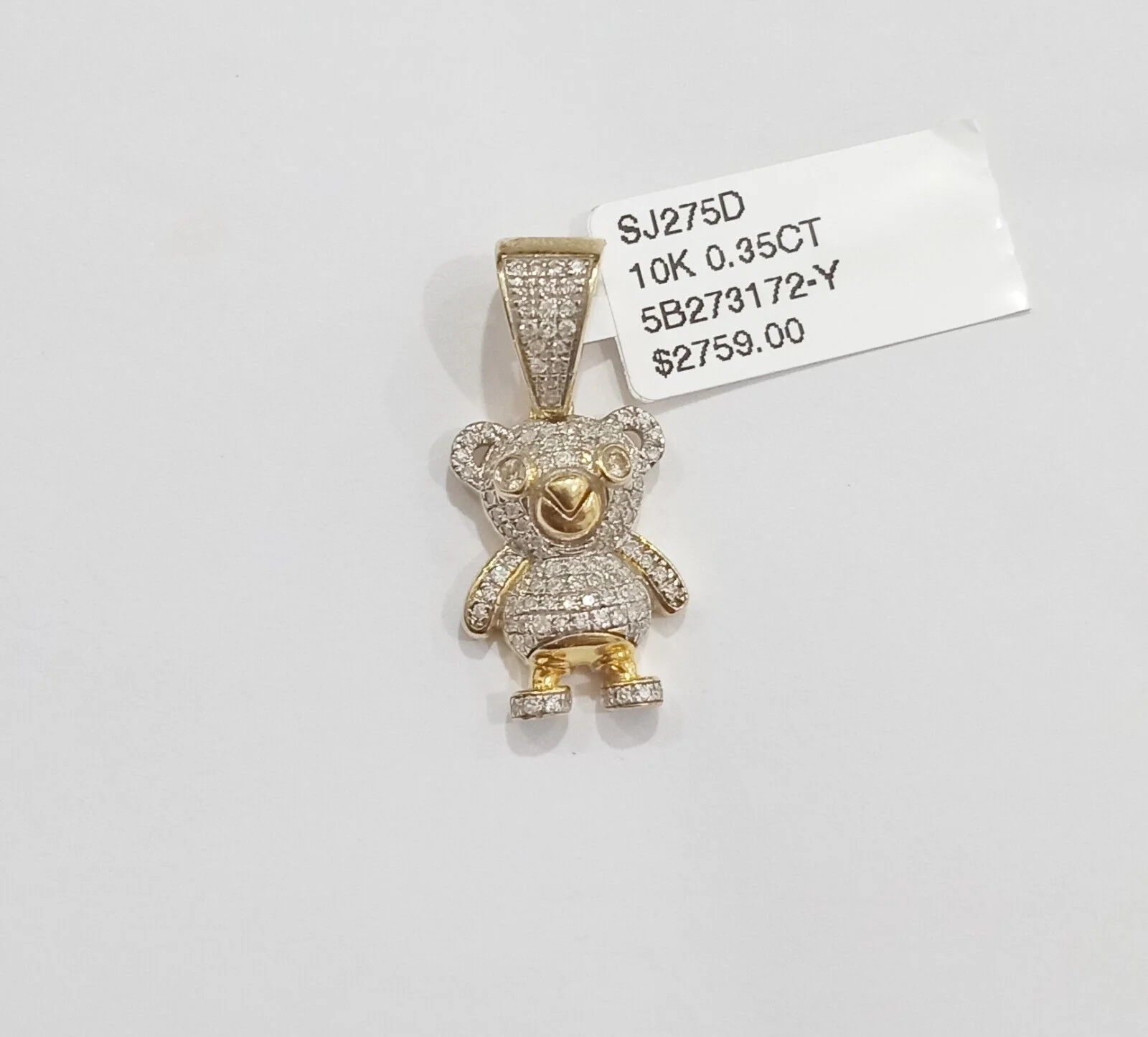 10k Yellow Gold Real Diamond Teddy Bear Charm Pendant - Image 3