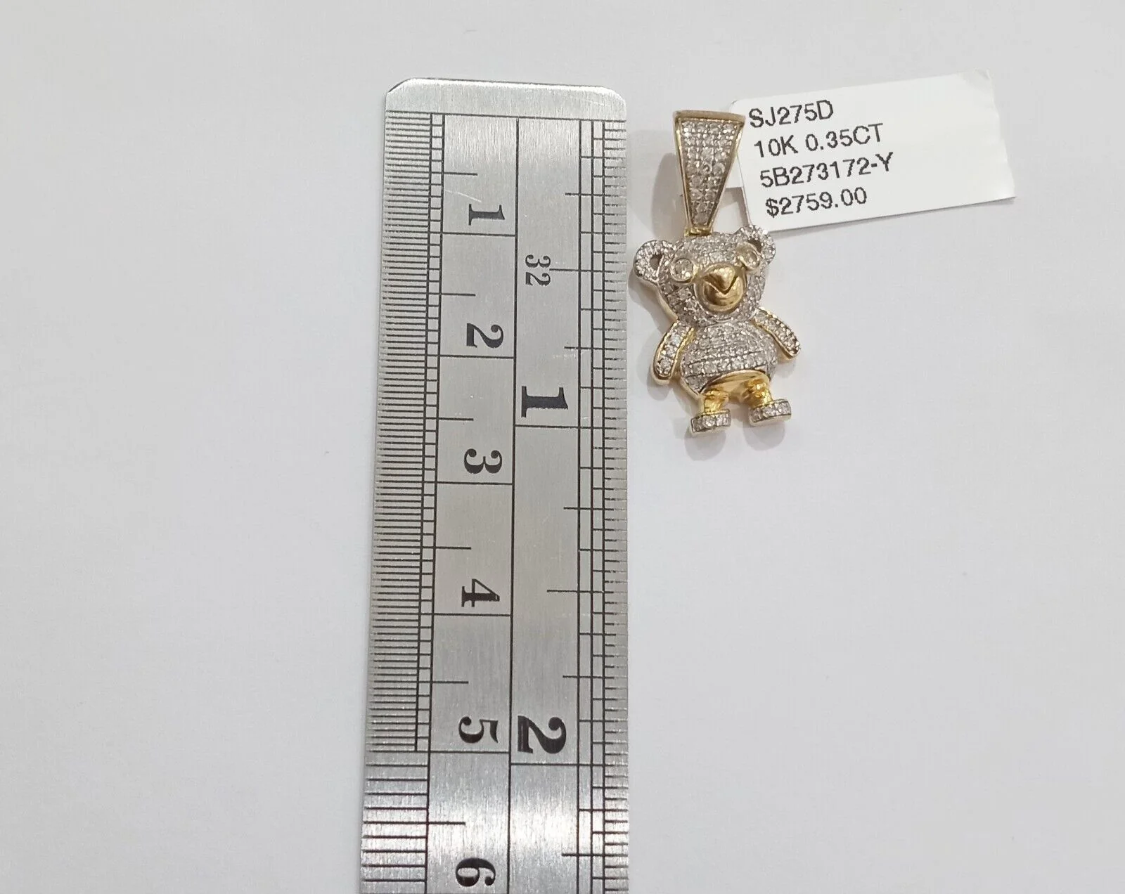 10k Yellow Gold Real Diamond Teddy Bear Charm Pendant - Image 6
