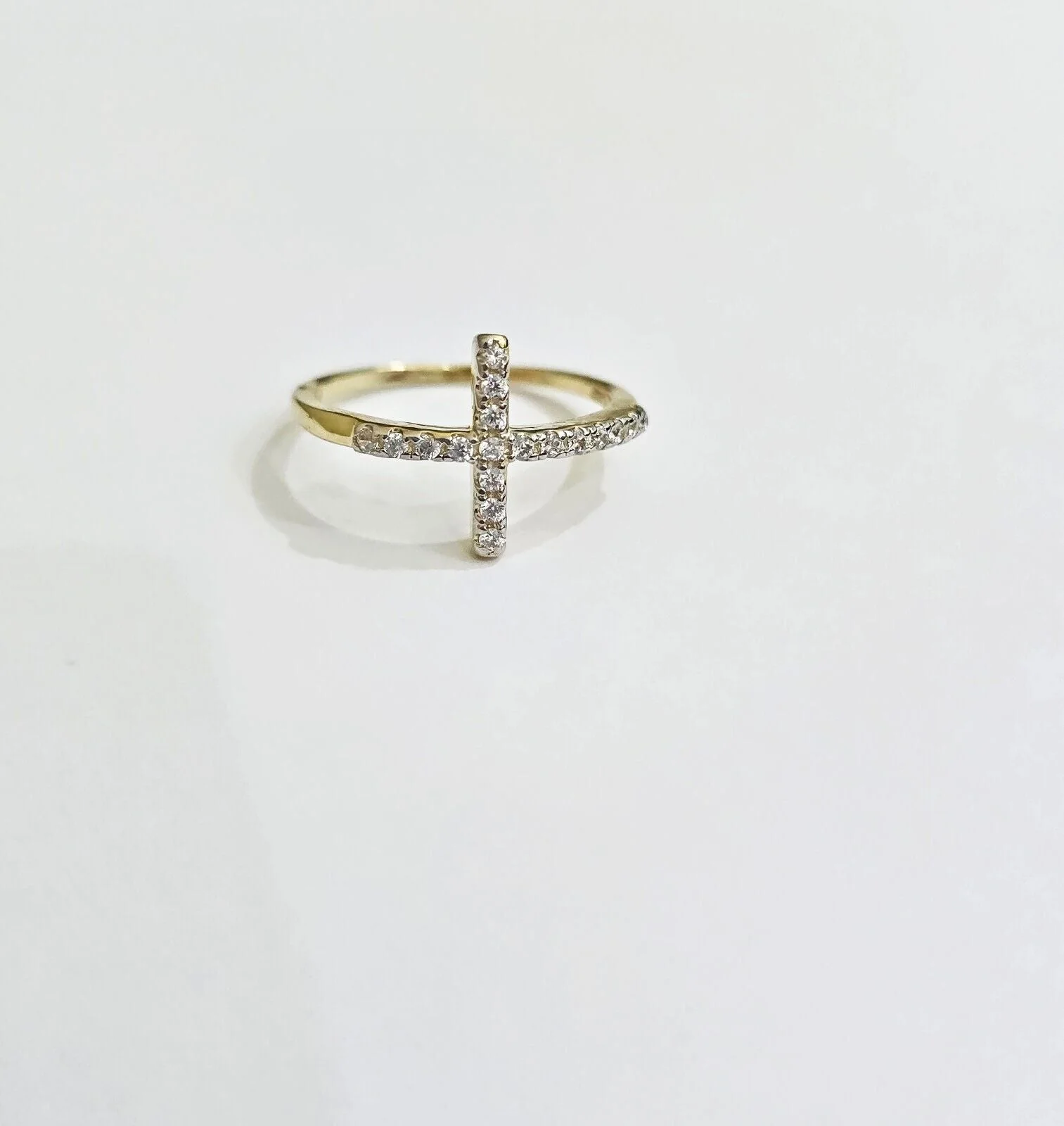 10k Yellow Gold Ring Ladies Real 10kt Cross Ring With Stones For Women  Ring Sizes 6,7,8,9,10,11 & 12 - Image 10