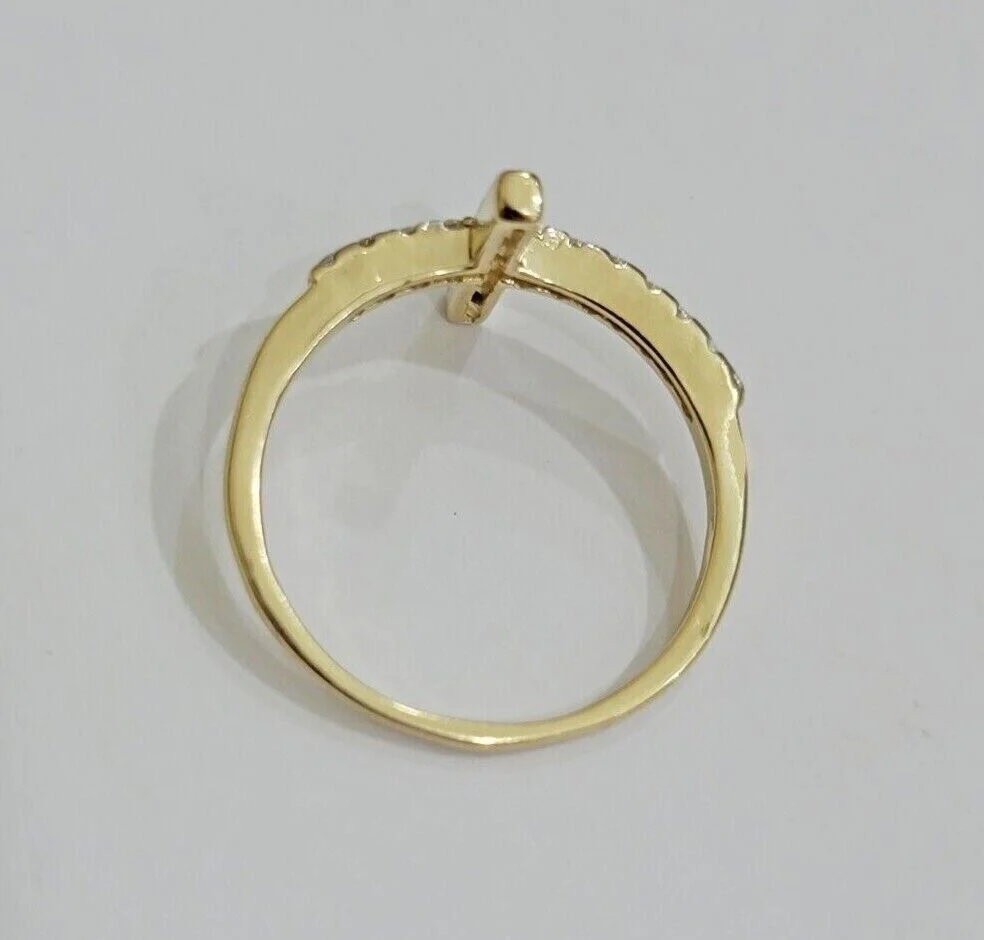 10k Yellow Gold Ring Ladies Real 10kt Cross Ring With Stones For Women  Ring Sizes 6,7,8,9,10,11 & 12 - Image 8
