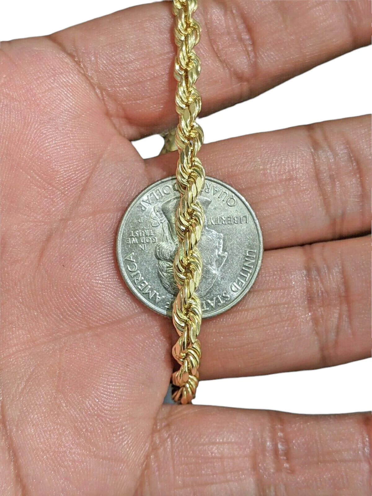10k Yellow Gold Rope Bracelet 5mm 8" Inch Long Diamond Cuts, Real 10kt Gold - Image 5