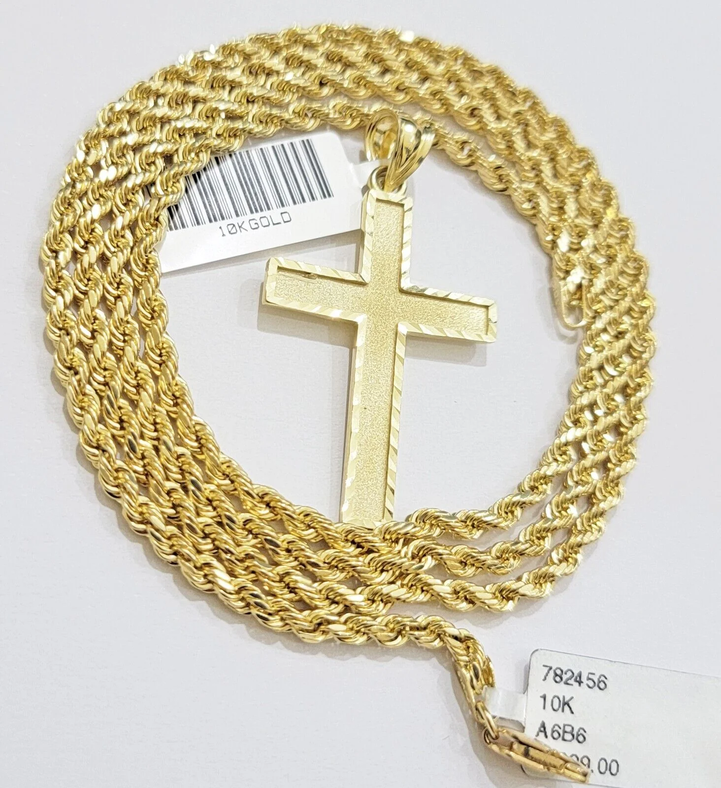 10k Yellow Gold Rope Chain & Cross Charm Set REAL 10KT 20 Inch necklace pendant - Image 2