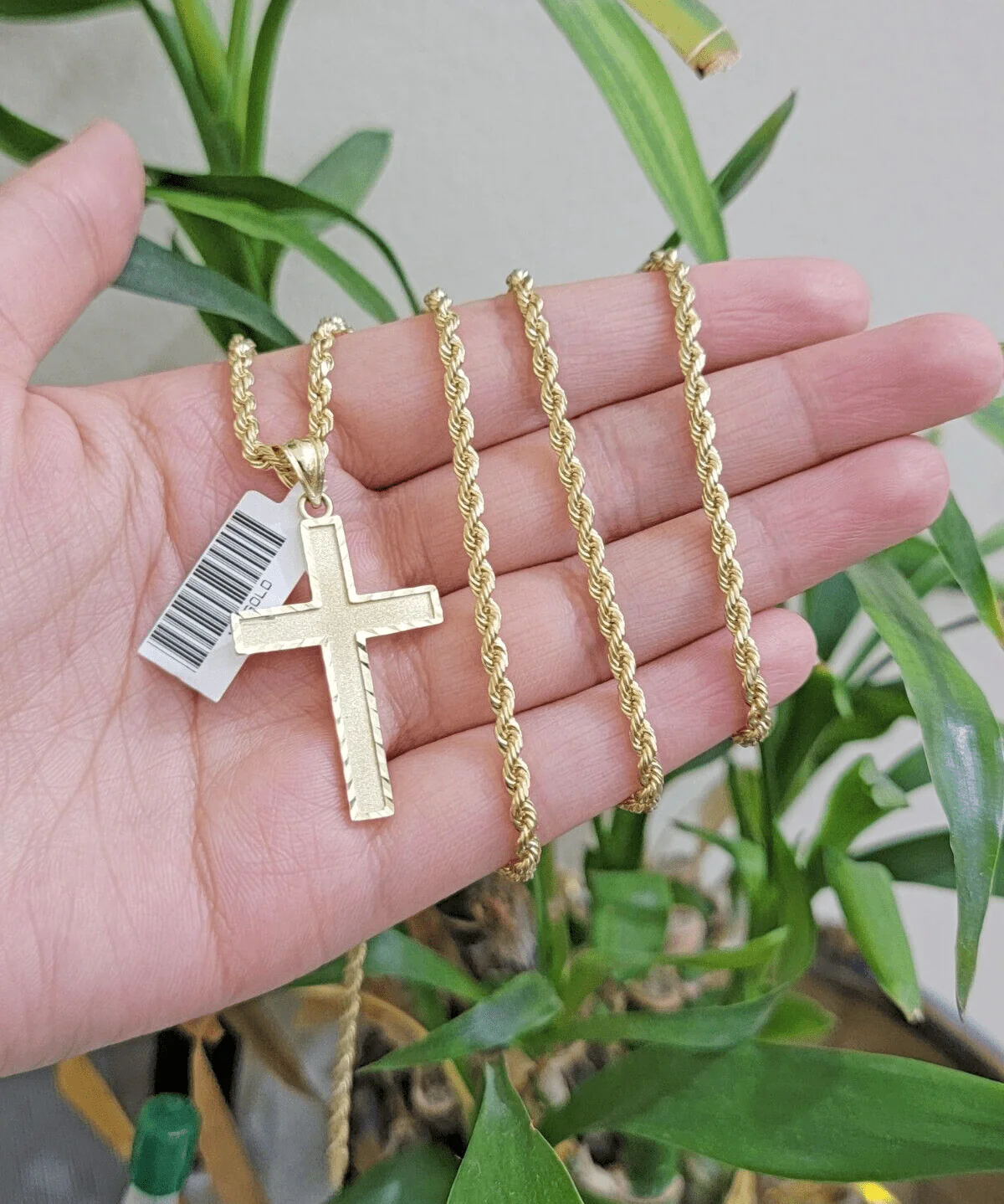 10k Yellow Gold Rope Chain & Cross Charm Set REAL 10KT 22 Inch necklace pendant - Image 2