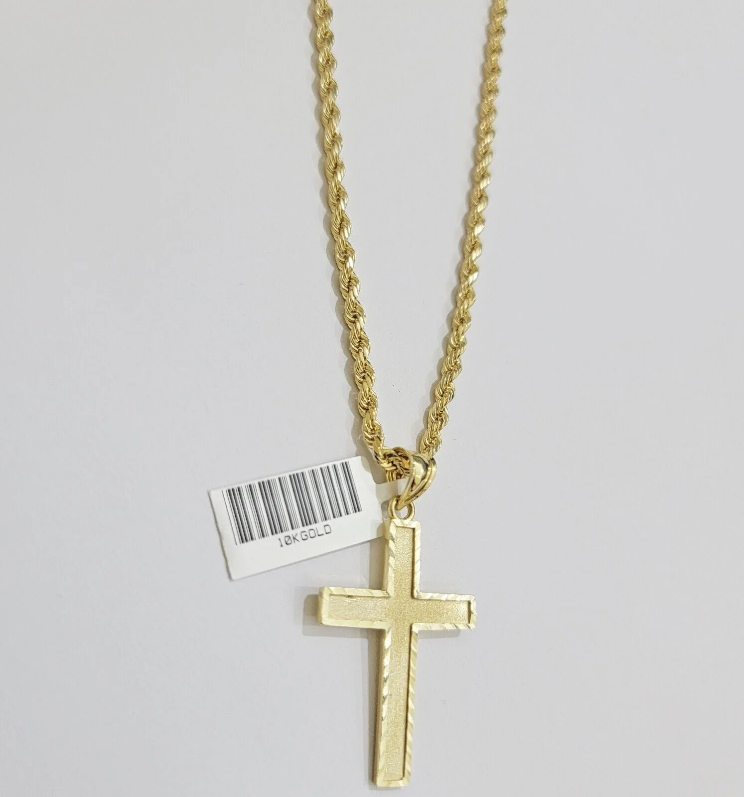 10k Yellow Gold Rope Chain & Cross Charm Set REAL 10KT 22 Inch necklace pendant - Image 4