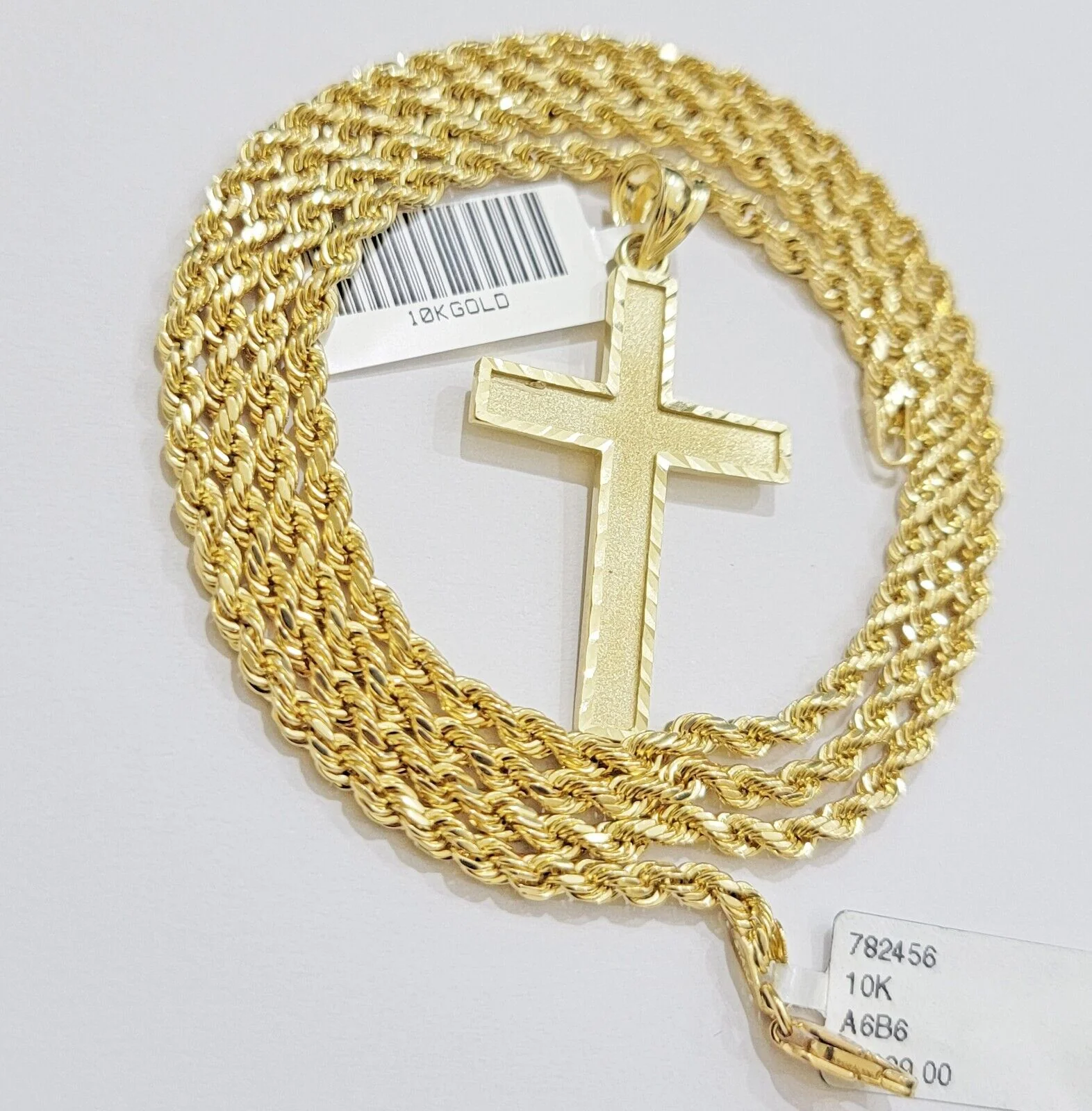 10k Yellow Gold Rope Chain & Cross Charm Set REAL 10KT 26 Inch necklace pendant - Image 5