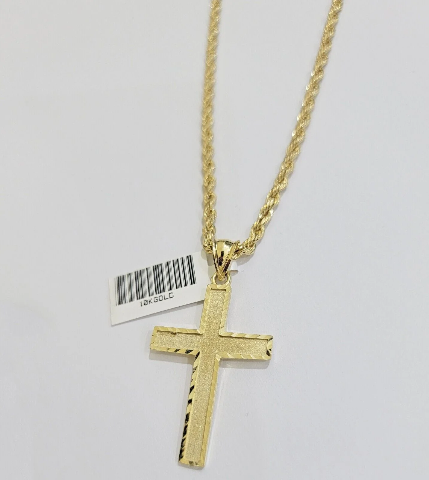 10k Yellow Gold Rope Chain & Cross Charm Set REAL 10KT 26 Inch necklace pendant - Image 6