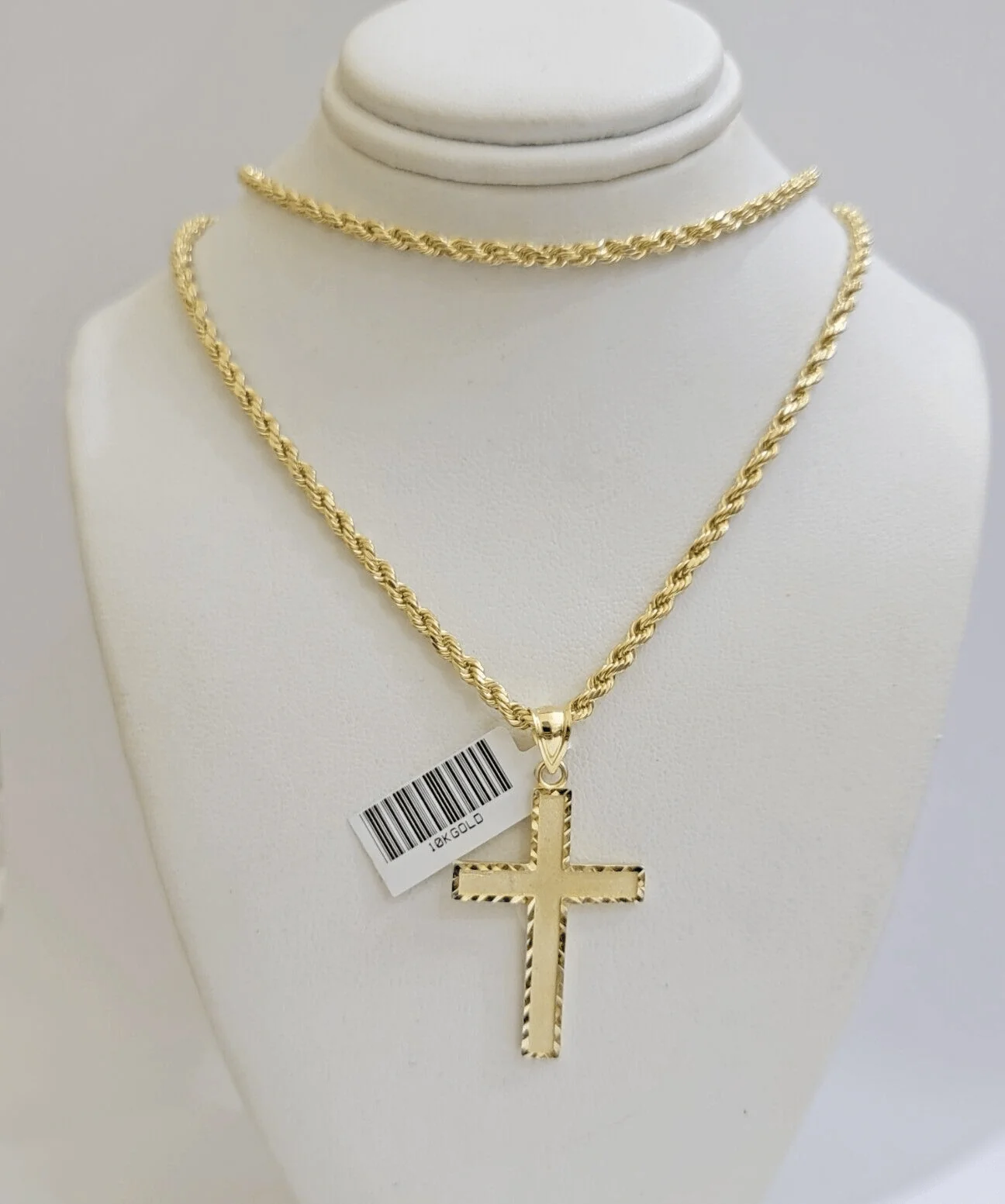 10k Yellow Gold Rope Chain & Cross Charm Set REAL 10KT 28 Inch necklace pendant - Image 2